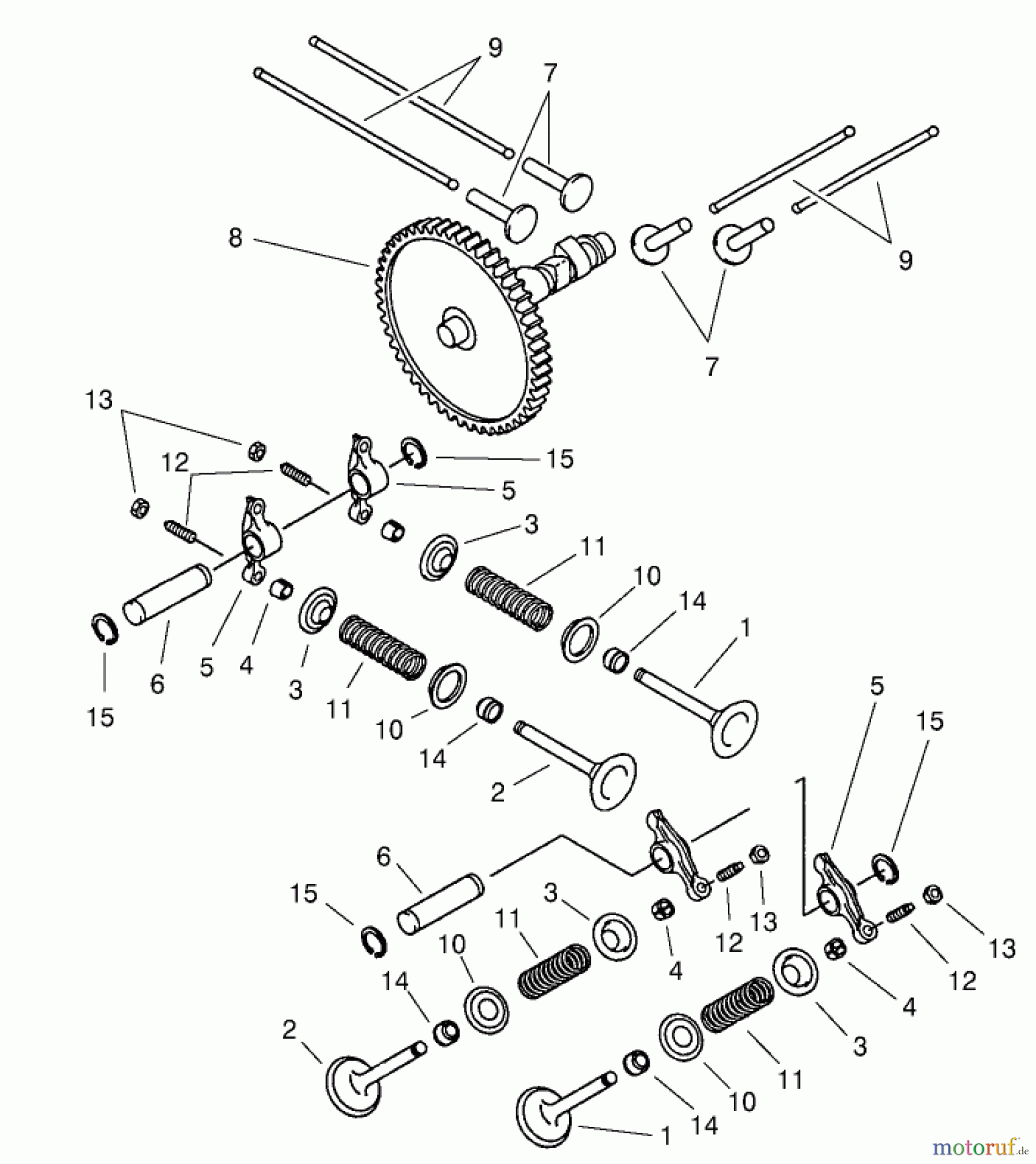  Toro Neu Mowers, Lawn & Garden Tractor Seite 1 73580 (520Lxi) - Toro 520Lxi Garden Tractor, 2001 (210000001-210999999) VALVE/CAMSHAFT ASSEMBLY
