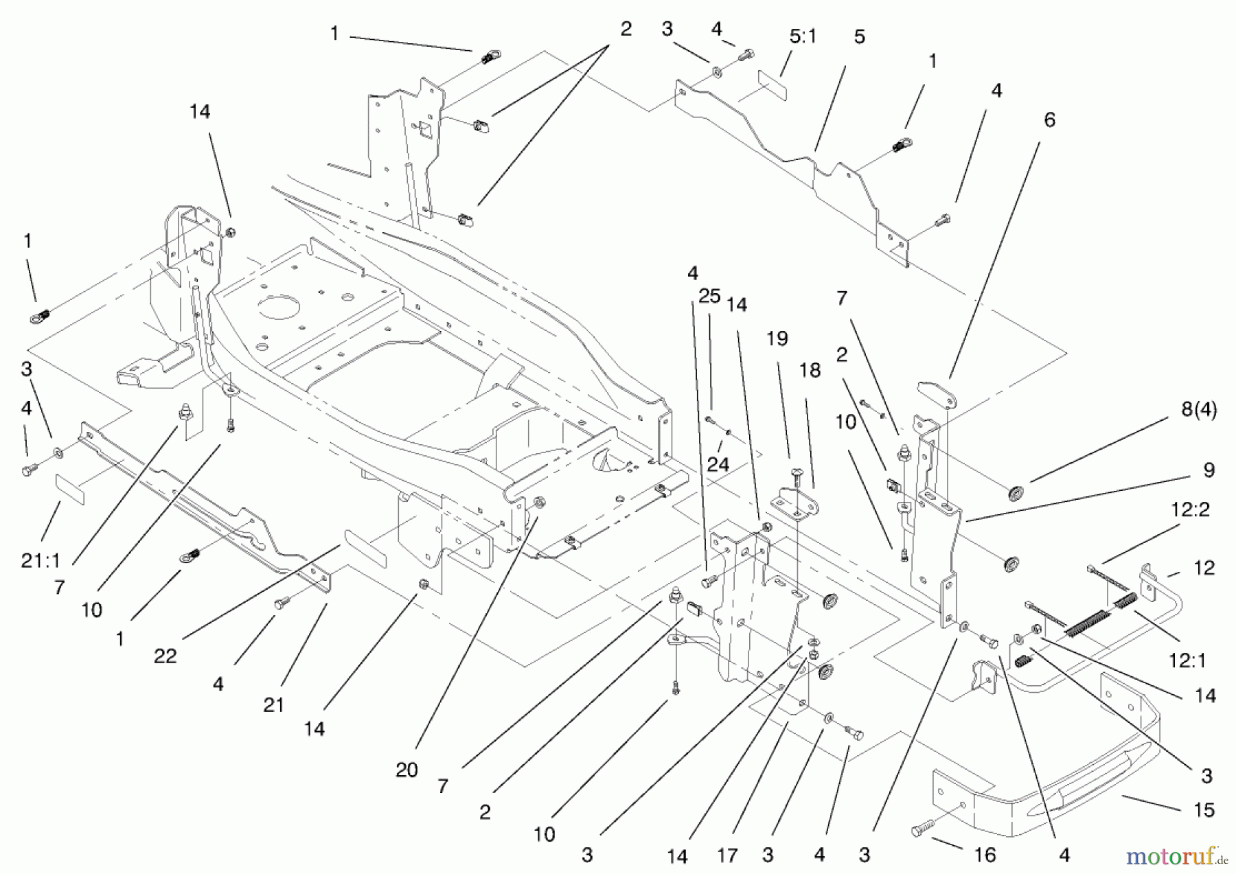 Toro Neu Mowers, Lawn & Garden Tractor Seite 1 73550 (523Dxi) - Toro 523Dxi Garden Tractor, 1998 (8900001-8999999) BUMPER & HOOD SUPPORT ASSEMBLY