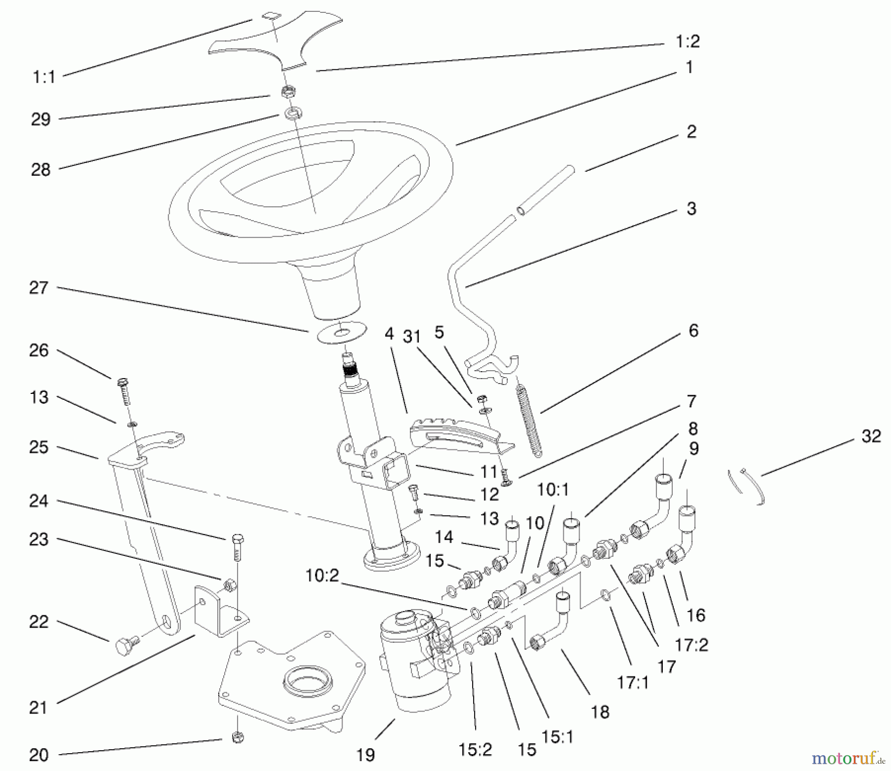  Toro Neu Mowers, Lawn & Garden Tractor Seite 1 73552 (523Dxi) - Toro 523Dxi Garden Tractor, 2000 (200000001-200999999) POWER STEERING & TILT ASSEMBLY