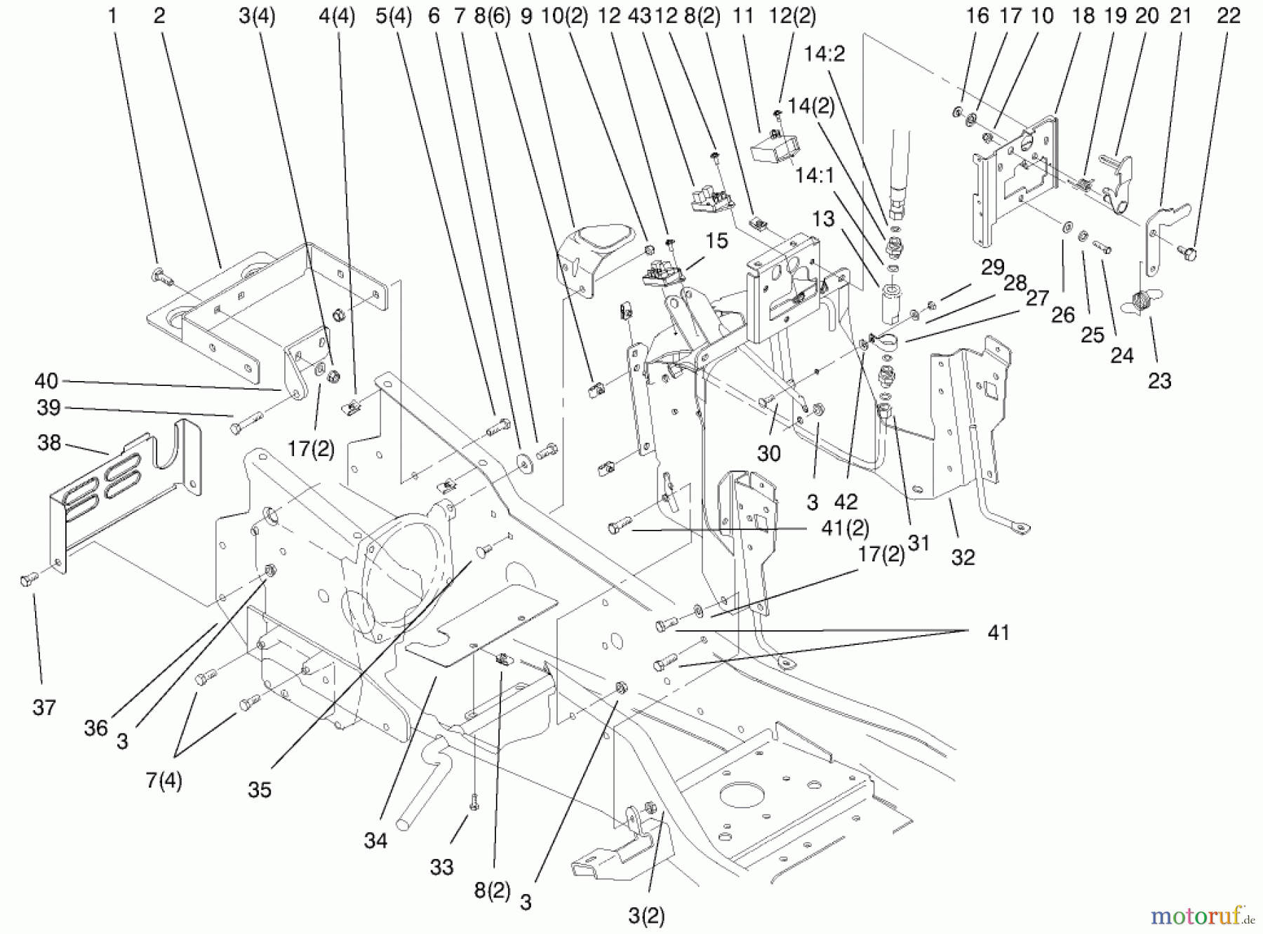 Toro Neu Mowers, Lawn & Garden Tractor Seite 1 73552 (523Dxi) - Toro 523Dxi Garden Tractor, 2000 (200000001-200999999) STEERING TOWER & FUEL TANK SUPPORTS ASSEMBLY