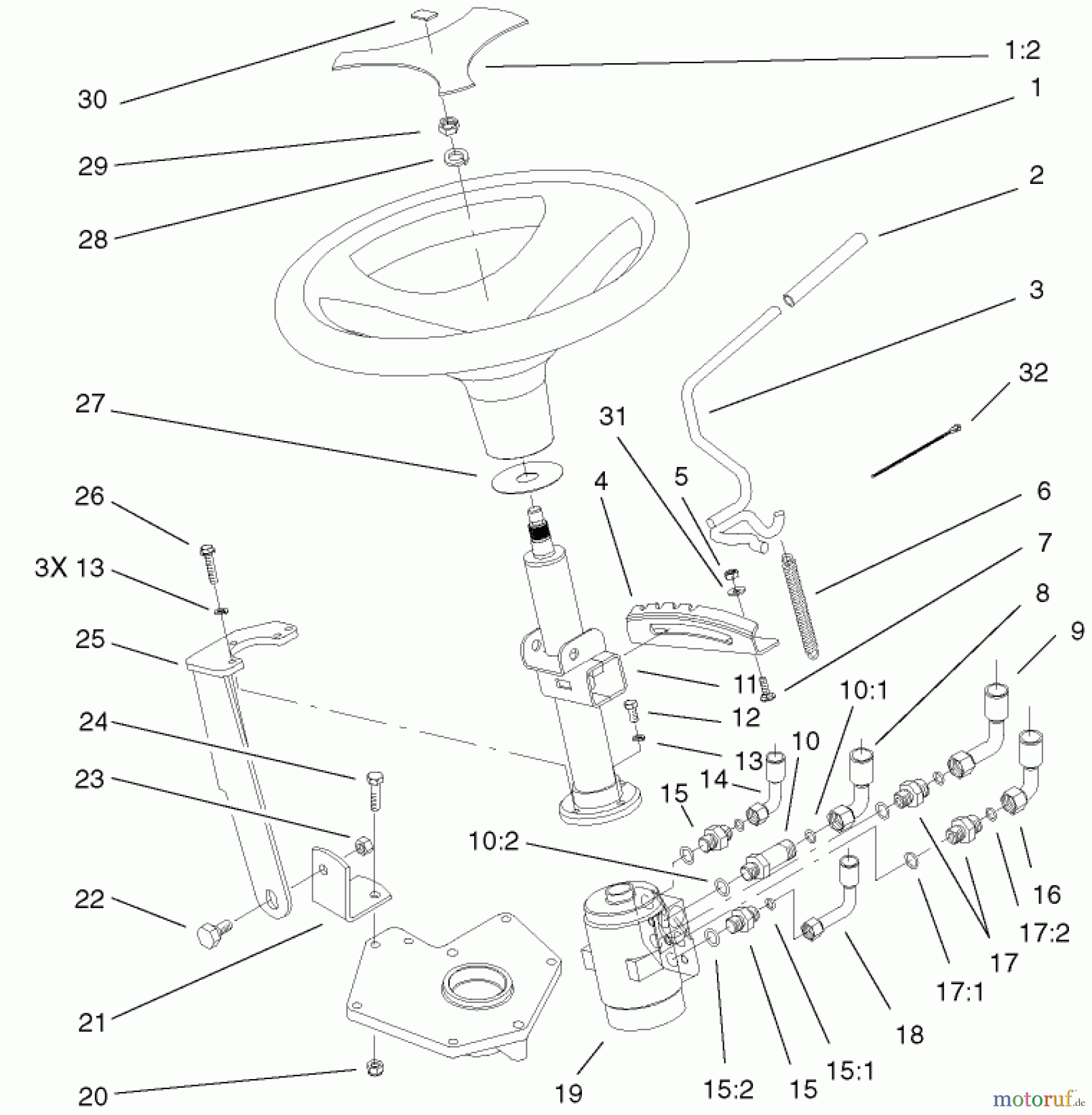  Toro Neu Mowers, Lawn & Garden Tractor Seite 1 73561 (522xi) - Toro 522xi Garden Tractor, 2001 (210000001-210999999) POWER STEERING & TILT ASSEMBLY