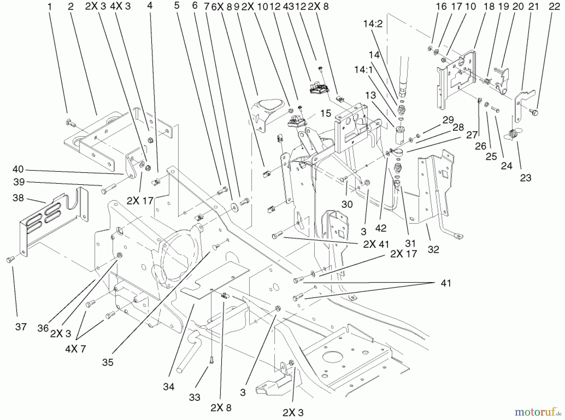 Toro Neu Mowers, Lawn & Garden Tractor Seite 1 73561 (522xi) - Toro 522xi Garden Tractor, 2001 (210000001-210999999) STEERING TOWER & FUEL TANK SUPPORTS ASSEMBLY