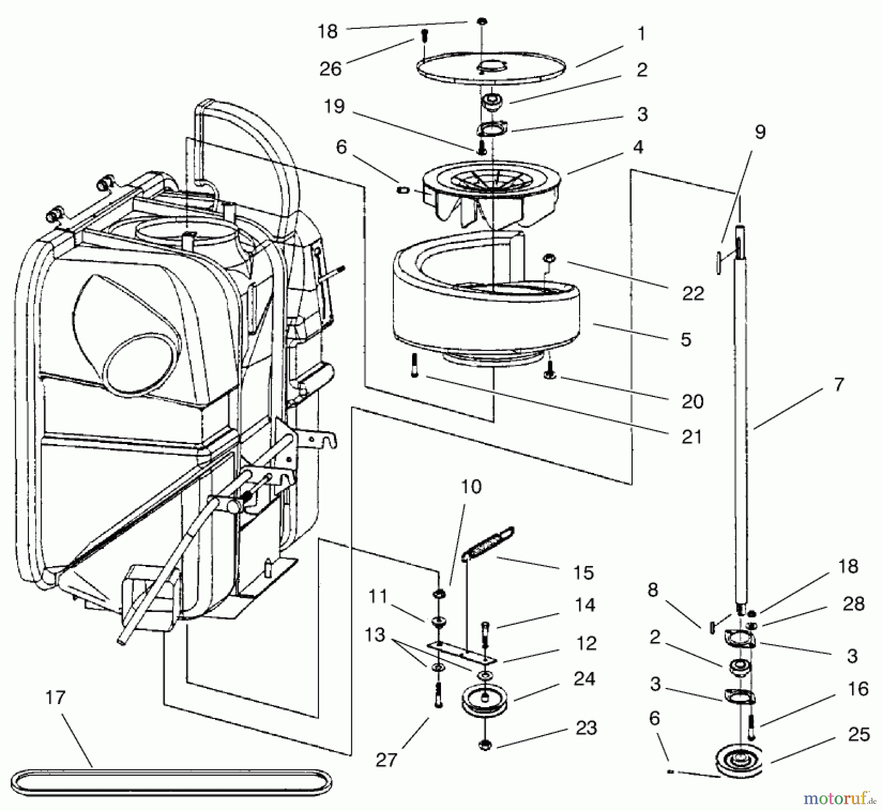 Toro Neu Accessories, Mower 79451 - Toro Quiet Collector, Wheel Horse 5xi Series Garden Tractors, 1998 (8900001-8900225) SCROLL AND FAN ASSEMBLY