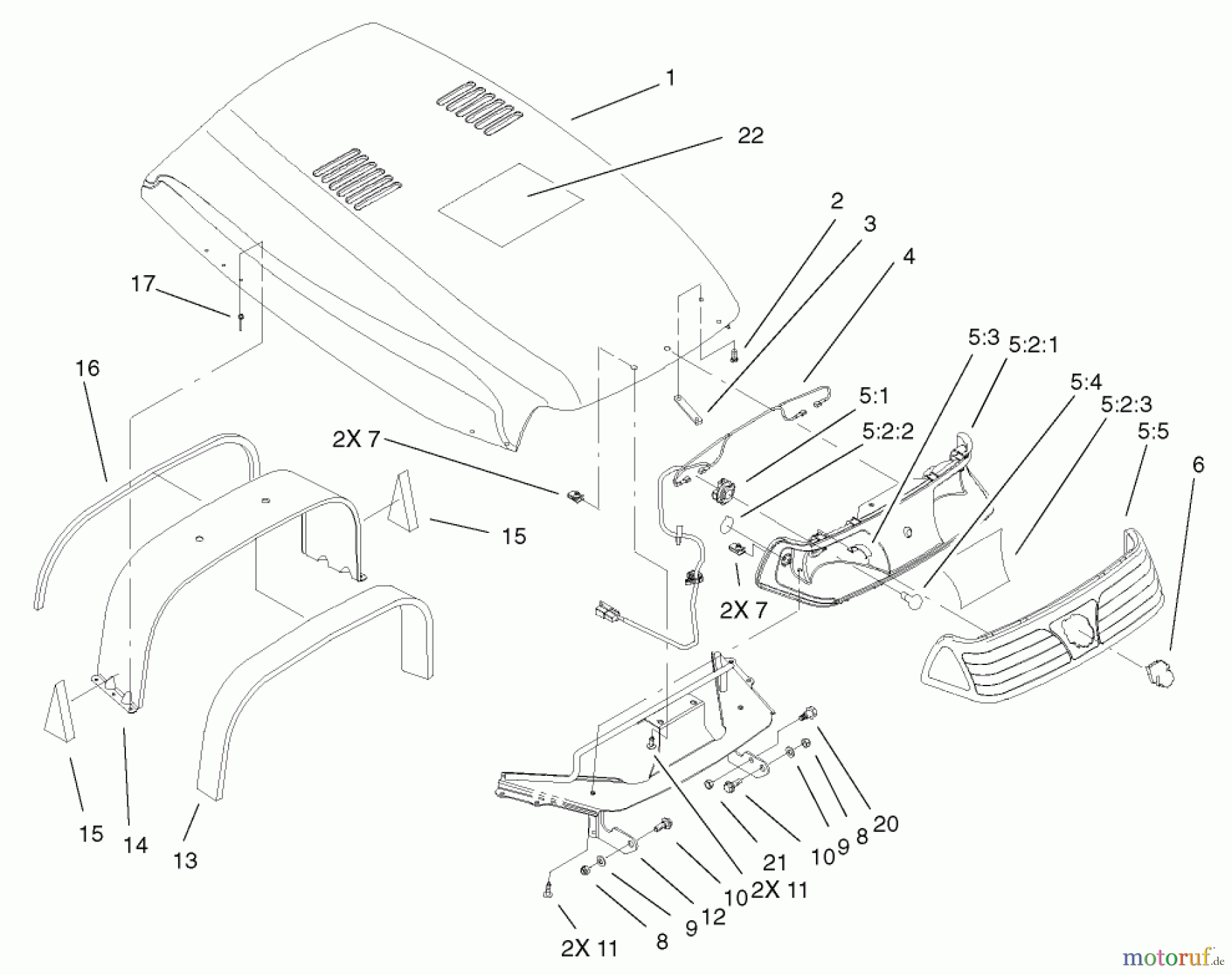 Toro Neu Mowers, Lawn & Garden Tractor Seite 1 73561 (522xi) - Toro 522xi Garden Tractor, 2004 (240000001-240999999) HOOD & HEADLIGHT ASSEMBLY