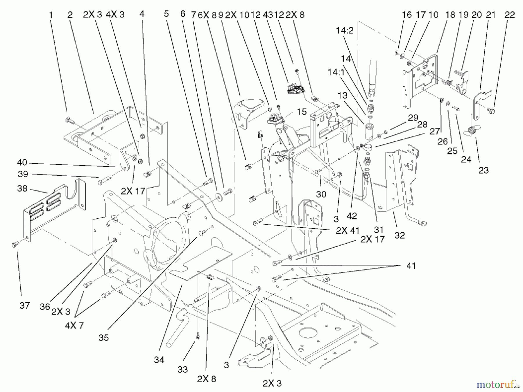  Toro Neu Mowers, Lawn & Garden Tractor Seite 1 73561 (522xi) - Toro 522xi Garden Tractor, 2004 (240000001-240999999) STEERING TOWER & FUEL TANK SUPPORTS ASSEMBLY