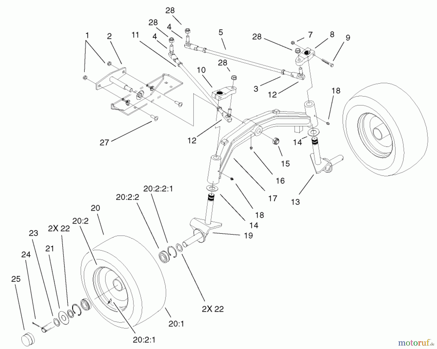 Toro Neu Mowers, Lawn & Garden Tractor Seite 1 73561 (522xi) - Toro 522xi Garden Tractor, 2004 (240000001-240999999) TIE RODS, SPINDLE & FRONT AXLE ASSEMBLY