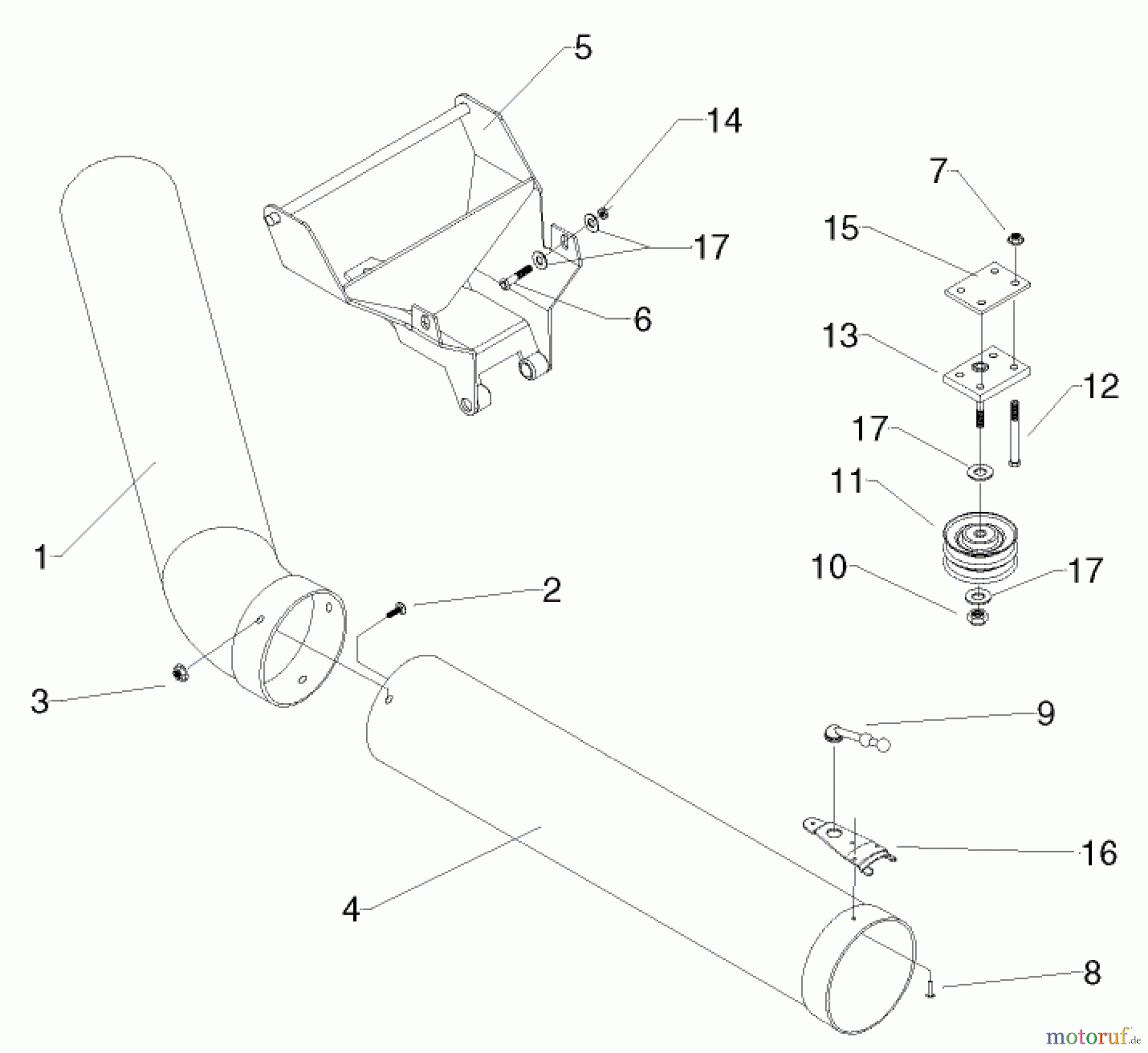 Toro Neu Accessories, Mower 79451 - Toro Quiet Collector, Wheel Horse 5xi Series Garden Tractors, 2002 (220000001-220999999) HITCH & SUCTION TUBE ASSEMBLY