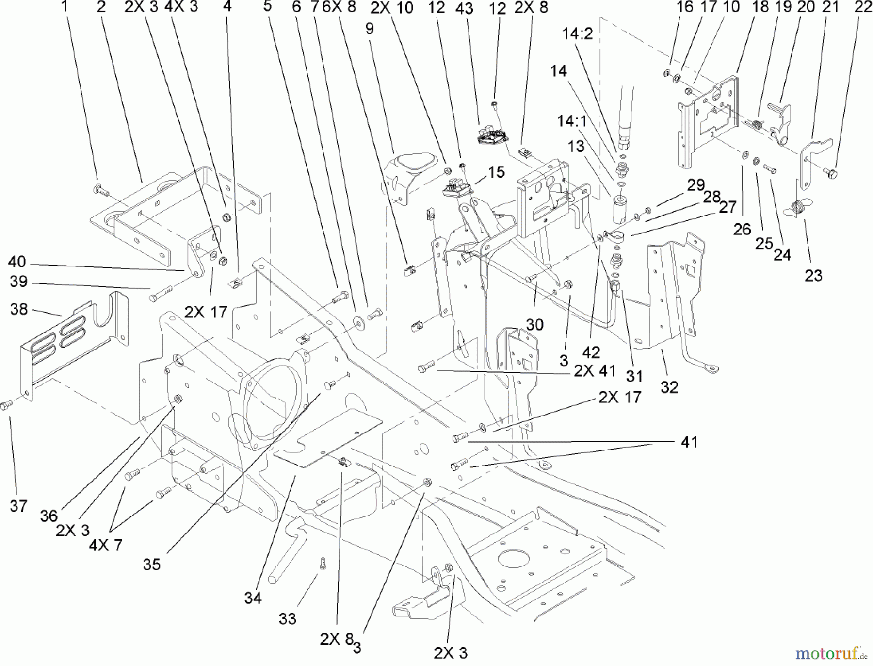  Toro Neu Mowers, Lawn & Garden Tractor Seite 1 73561 (550) - Toro 550 Garden Tractor, 2005 (250000001-250999999) STEERING TOWER AND FUEL TANK SUPPORT ASSEMBLY