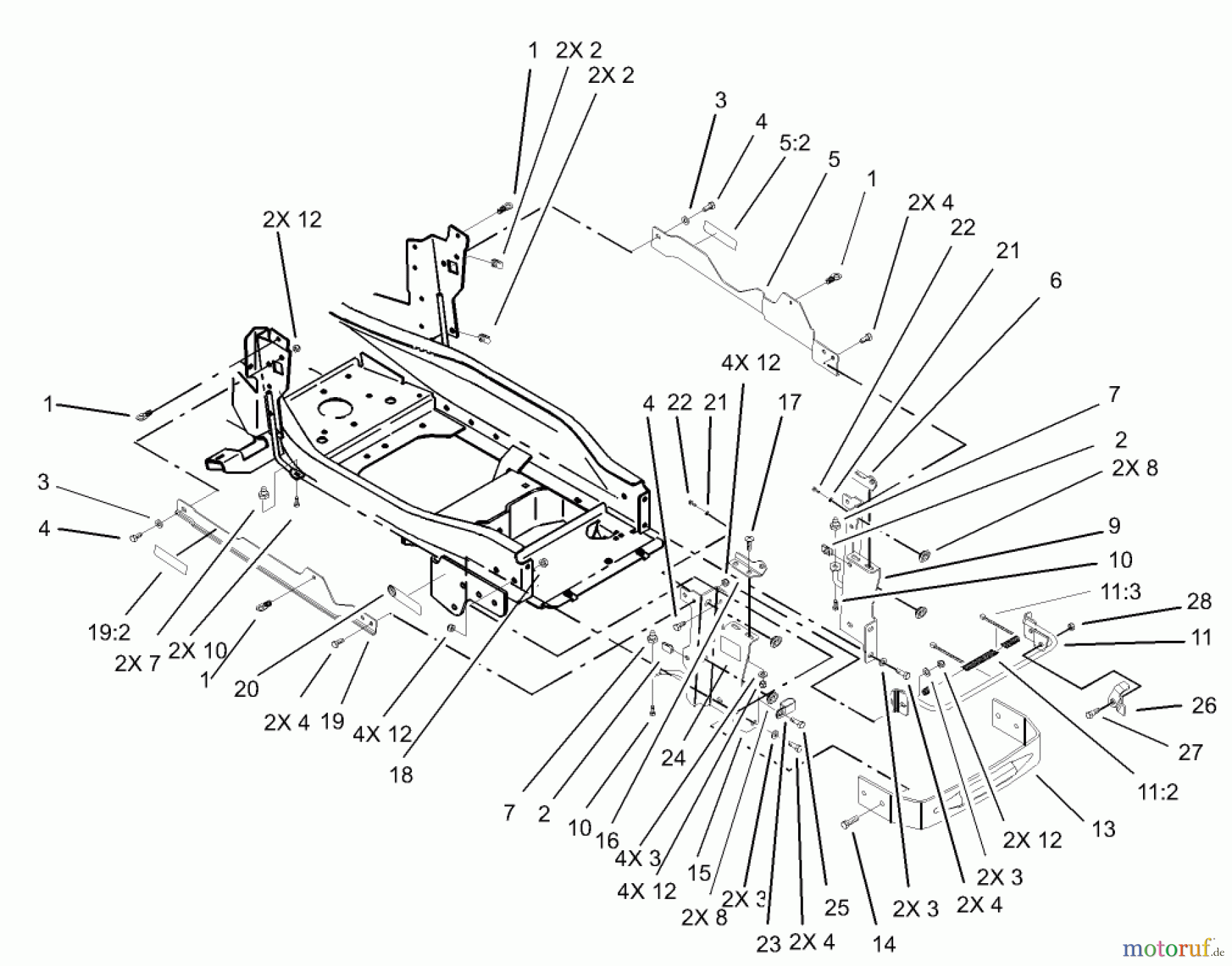  Toro Neu Mowers, Lawn & Garden Tractor Seite 1 73590 (523Dxi) - Toro 523Dxi Garden Tractor, 2004 (240000001-240999999) BUMPER & HOOD SUPPORT