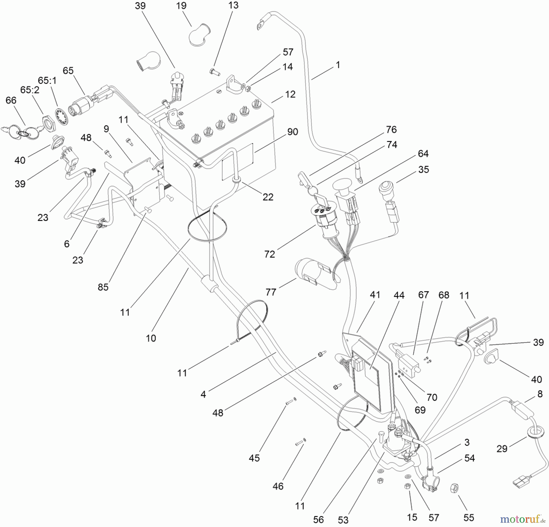 Toro Neu Mowers, Lawn & Garden Tractor Seite 1 74560 (DH 140) - Toro DH 140 Lawn Tractor, 2012 (SN 312000001-312999999) ELECTRICAL - WIRING HARNESS ASSEMBLY