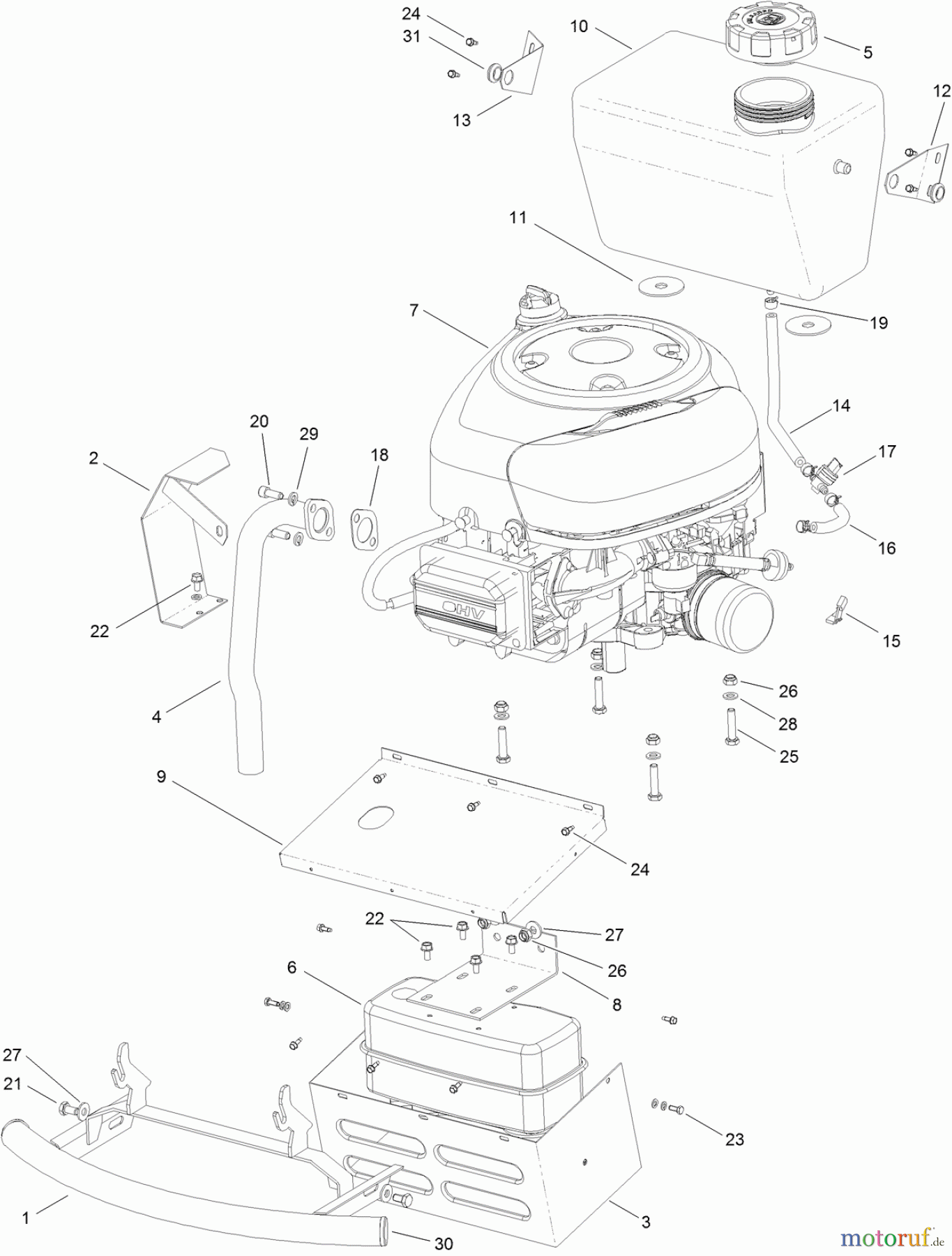 Toro Neu Mowers, Lawn & Garden Tractor Seite 1 74560 (DH 140) - Toro DH 140 Lawn Tractor, 2012 (SN 312000001-312999999) ENGINE ASSEMBLY