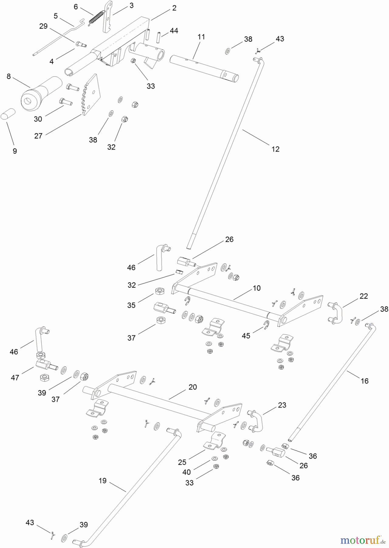 Toro Neu Mowers, Lawn & Garden Tractor Seite 1 74560 (DH 140) - Toro DH 140 Lawn Tractor, 2012 (SN 312000001-312999999) MOWER LIFT ASSEMBLY