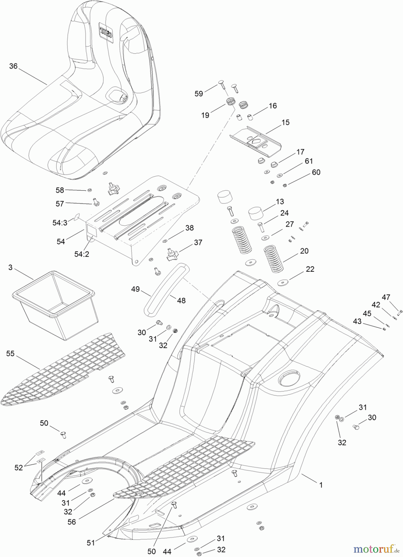 Toro Neu Mowers, Lawn & Garden Tractor Seite 1 74560 (DH 140) - Toro DH 140 Lawn Tractor, 2012 (SN 312000001-312999999) SEAT AND BODY FENDER ASSEMBLY
