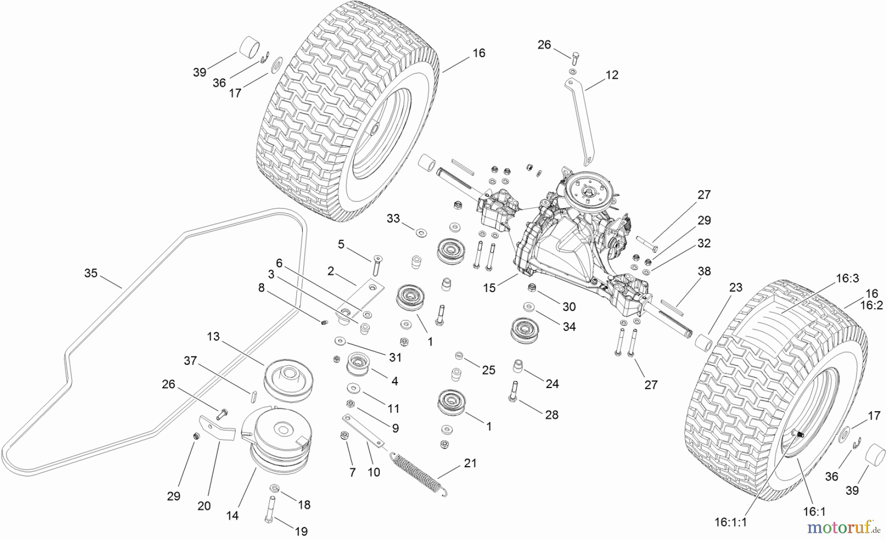  Toro Neu Mowers, Lawn & Garden Tractor Seite 1 74560 (DH 140) - Toro DH 140 Lawn Tractor, 2012 (SN 312000001-312999999) TRANSMISSION DRIVE ASSEMBLY