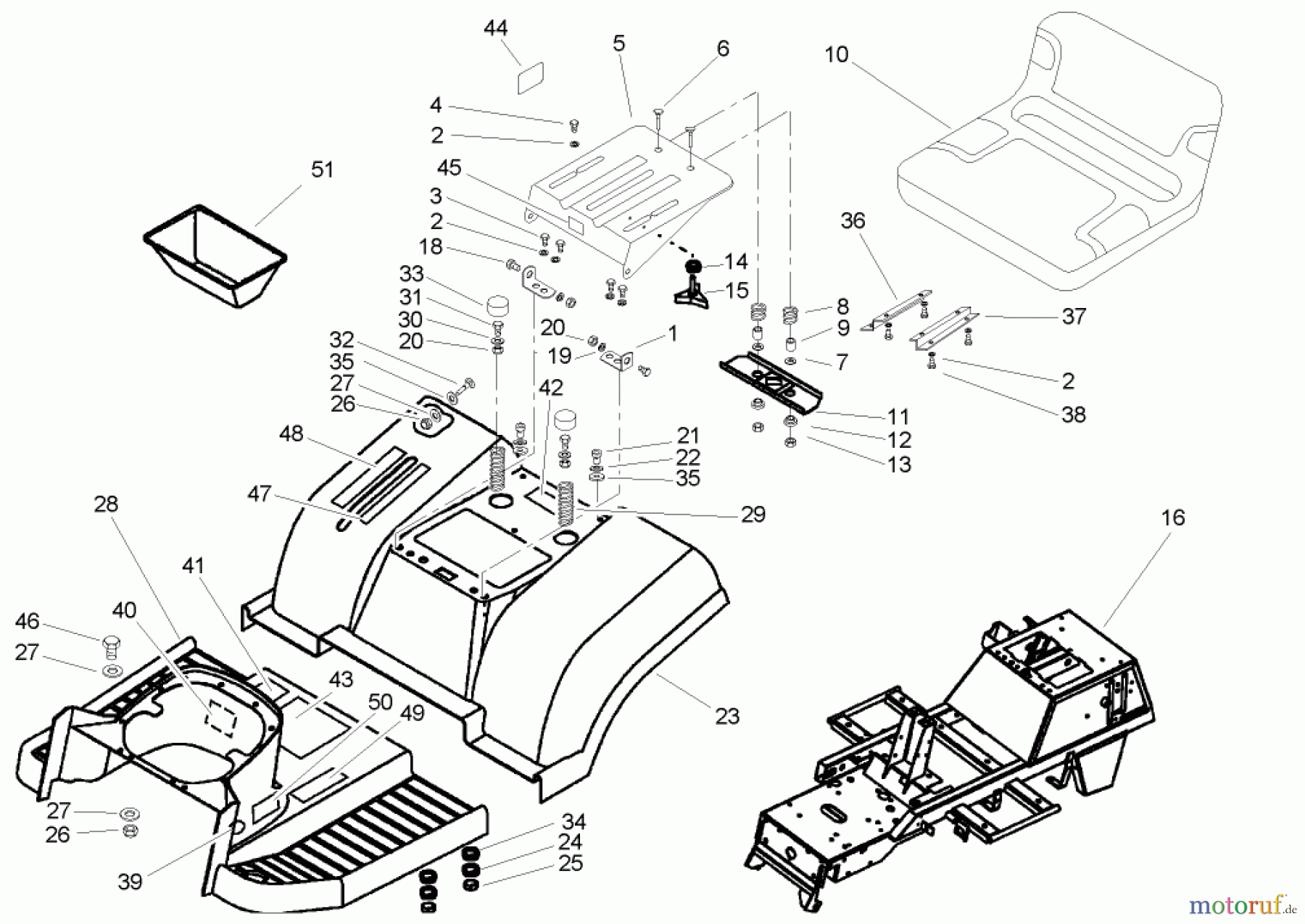  Toro Neu Mowers, Lawn & Garden Tractor Seite 1 74570 (170-DH) - Toro 170-DH Lawn Tractor, 2004 (240000001-240999999) FRAME AND SEAT ASSEMBLY