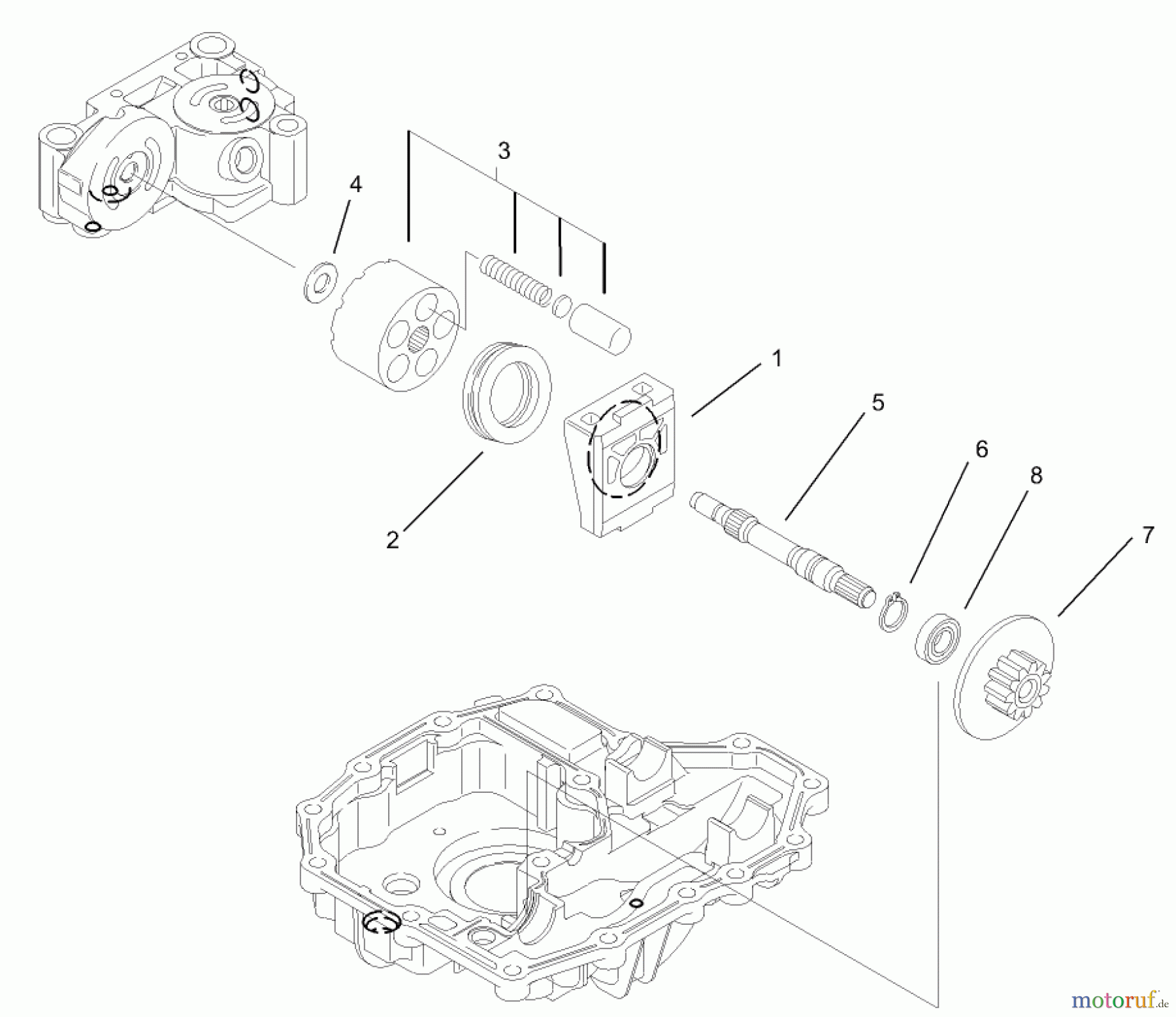 Toro Neu Mowers, Lawn & Garden Tractor Seite 1 74570 (170-DH) - Toro 170-DH Lawn Tractor, 2004 (240000001-240999999) MOTOR SHAFT ASSEMBLY TRANSMISSION ASSEMBLY NO. 104-2889