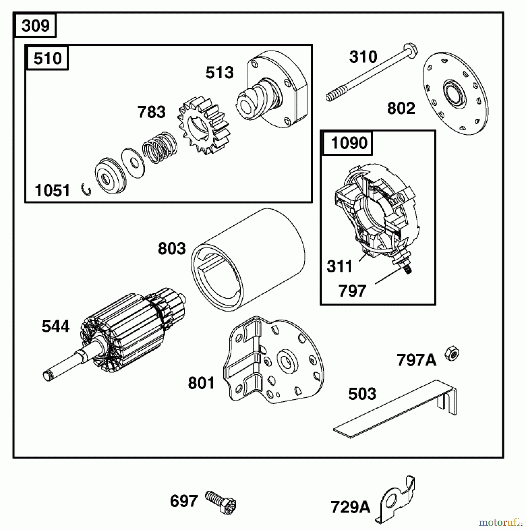 Toro Neu Mowers, Lawn & Garden Tractor Seite 1 74570 (170-DH) - Toro 170-DH Lawn Tractor, 2004 (240000001-240999999) STARTER ASSEMBLY BRIGGS AND STRATTON 311777-0151-E1