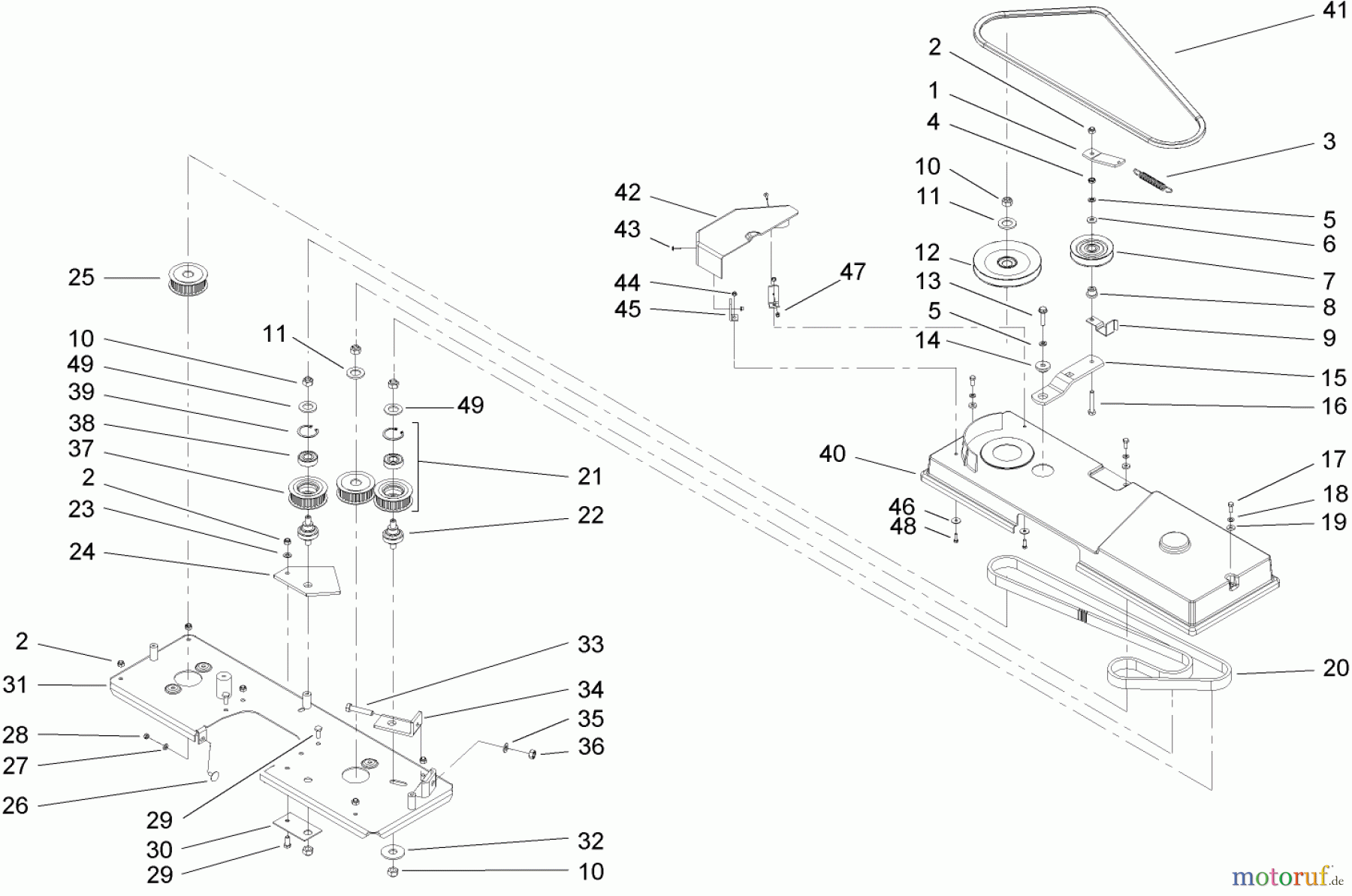 Toro Neu Mowers, Lawn & Garden Tractor Seite 1 74570 (DH 210) - Toro DH 210 Lawn Tractor, 2005 (250000001-250999999) CUTTING PAN AND DRIVE SYSTEM ASSEMBLY