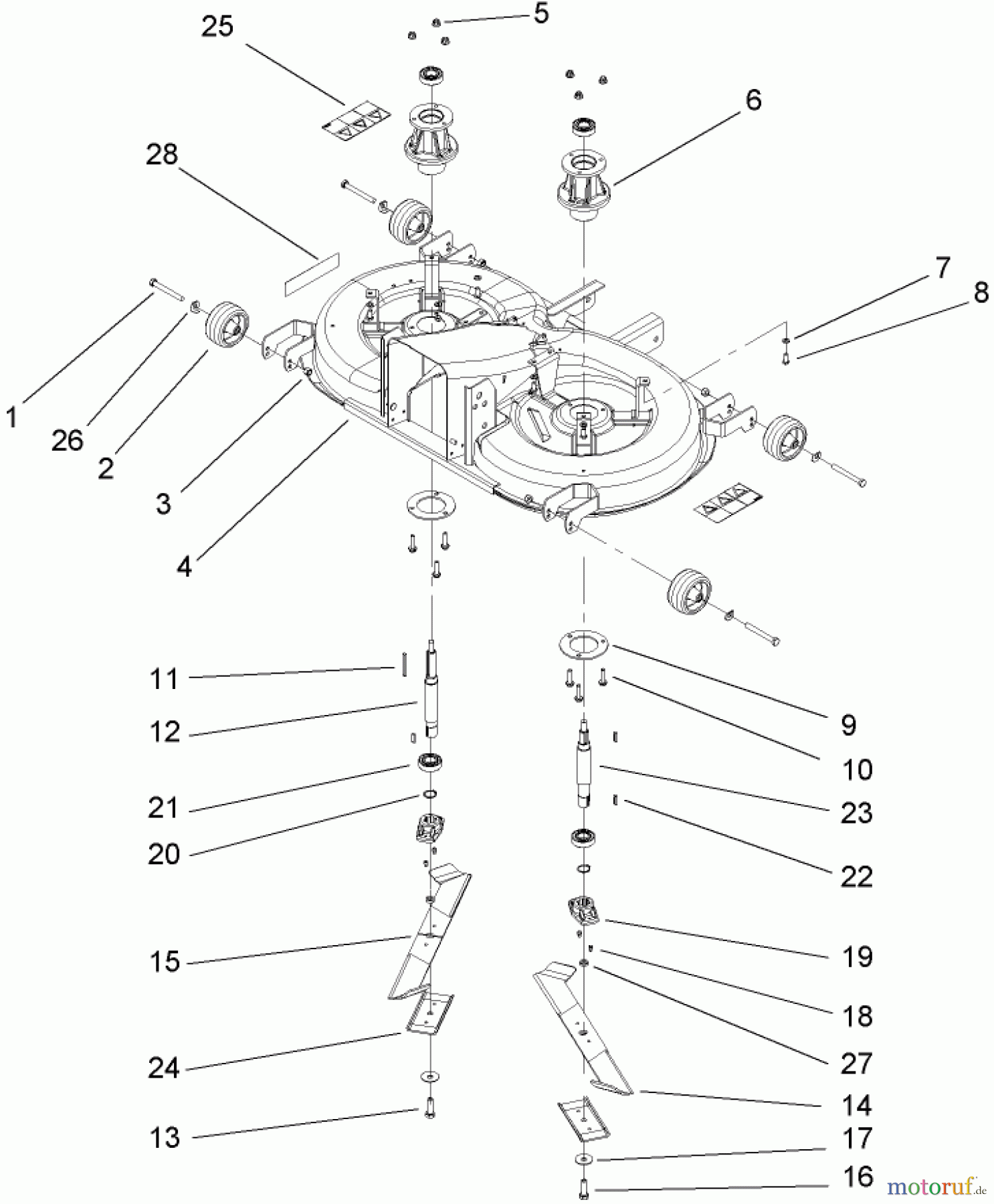  Toro Neu Mowers, Lawn & Garden Tractor Seite 1 74570 (DH 210) - Toro DH 210 Lawn Tractor, 2005 (250000001-250999999) CUTTING PAN, MOWER HOUSING ASSEMBLY