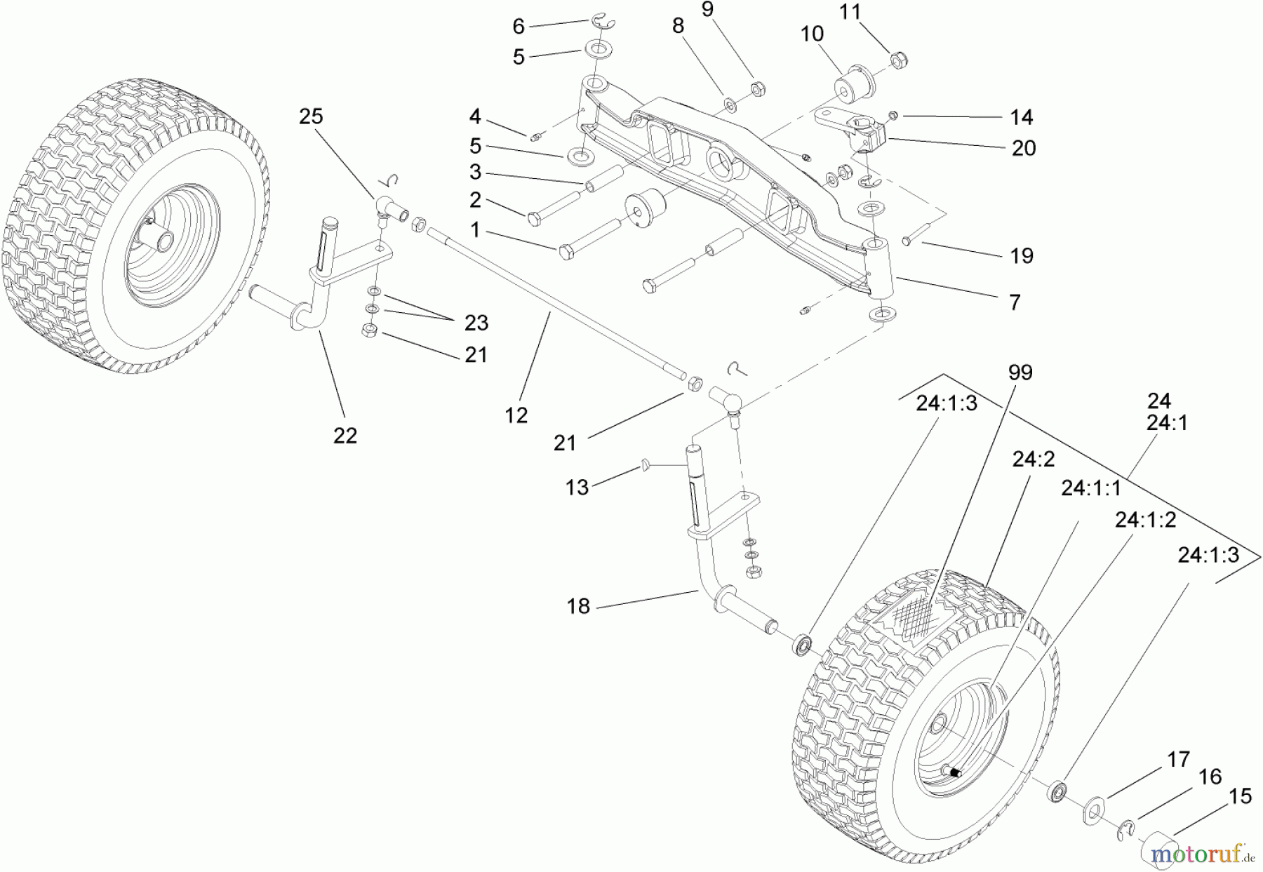Toro Neu Mowers, Lawn & Garden Tractor Seite 1 74571 (DH 200) - Toro DH 200 Lawn Tractor, 2005 (250000001-250999999) FRONT AXLE ASSEMBLY