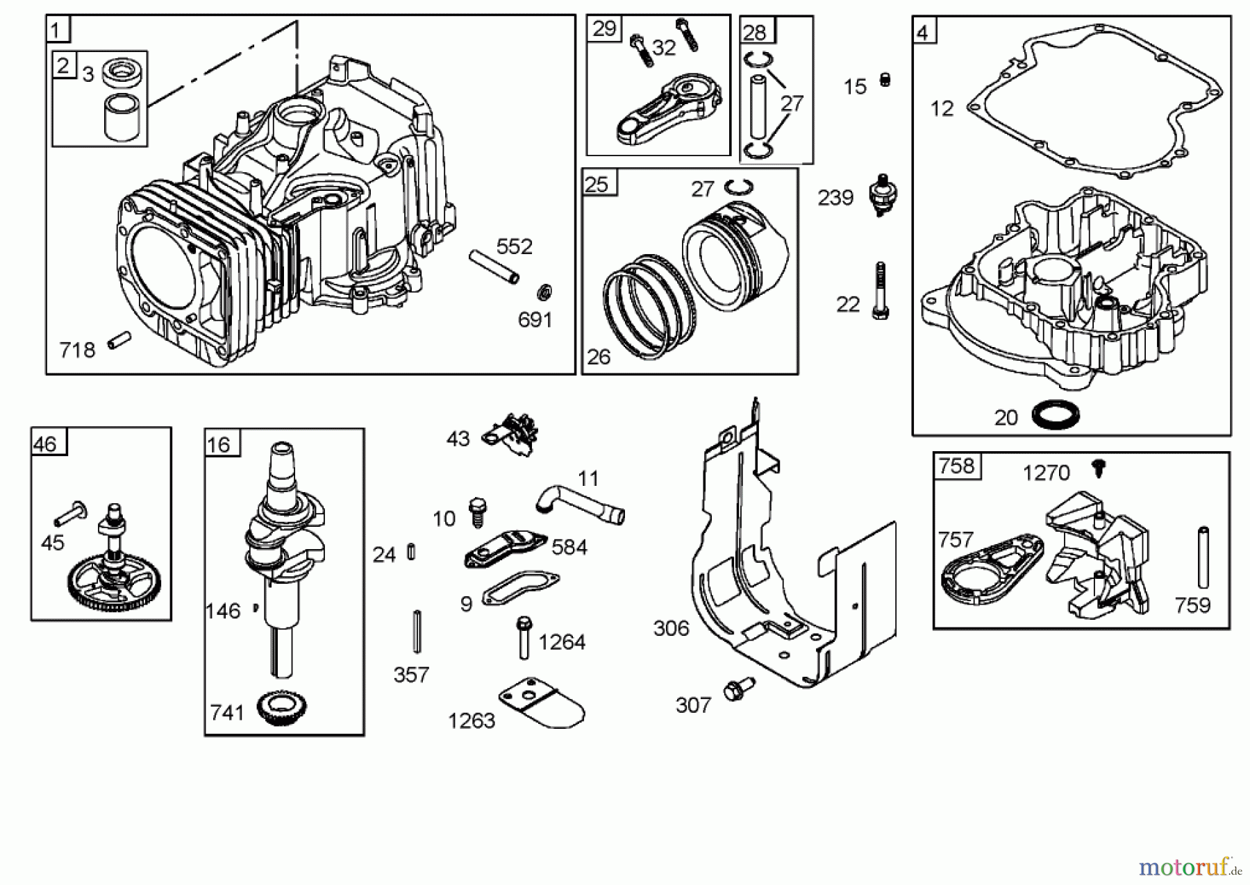 Toro Neu Mowers, Lawn & Garden Tractor Seite 1 74571 (DH 200) - Toro DH 200 Lawn Tractor, 2006 (260000001-260999999) CYLINDER, CRANKSHAFT AND PISTON ASSEMBLIES BRIGGS AND STRATTON 282H79-23502
