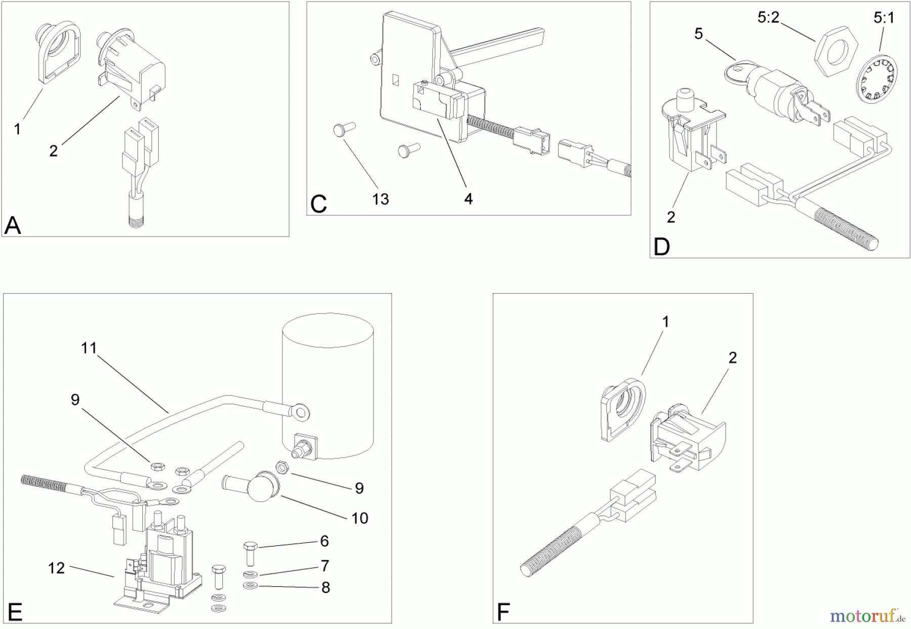 Toro Neu Mowers, Lawn & Garden Tractor Seite 1 74573 (DH 200) - Toro DH 200 Lawn Tractor, 2007 (270000001-270999999) ELECTRICAL SWITCH NO. 1 ASSEMBLY