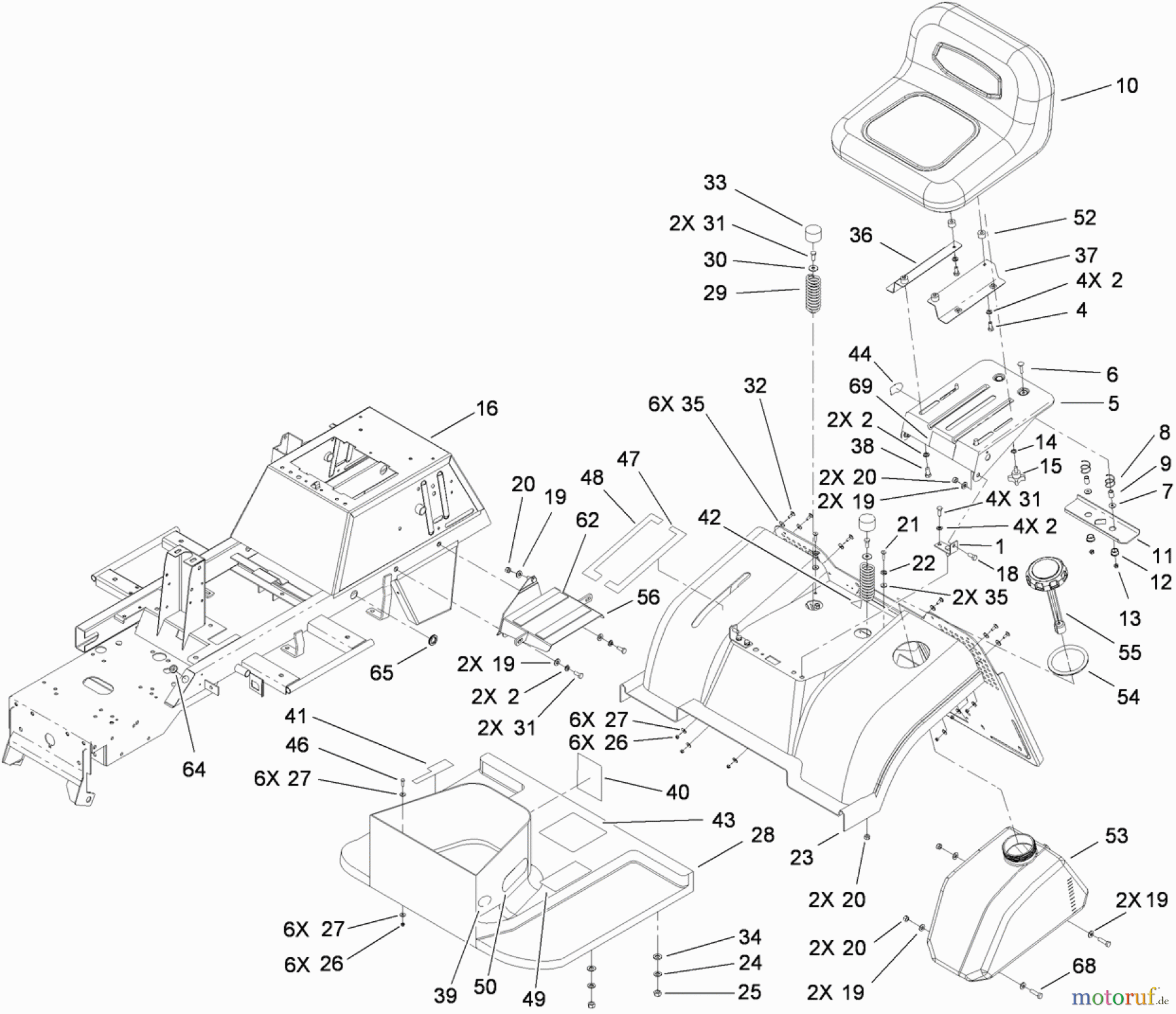  Toro Neu Mowers, Lawn & Garden Tractor Seite 1 74573 (DH 200) - Toro DH 200 Lawn Tractor, 2010 (310000001-310999999) FRAME ASSEMBLY