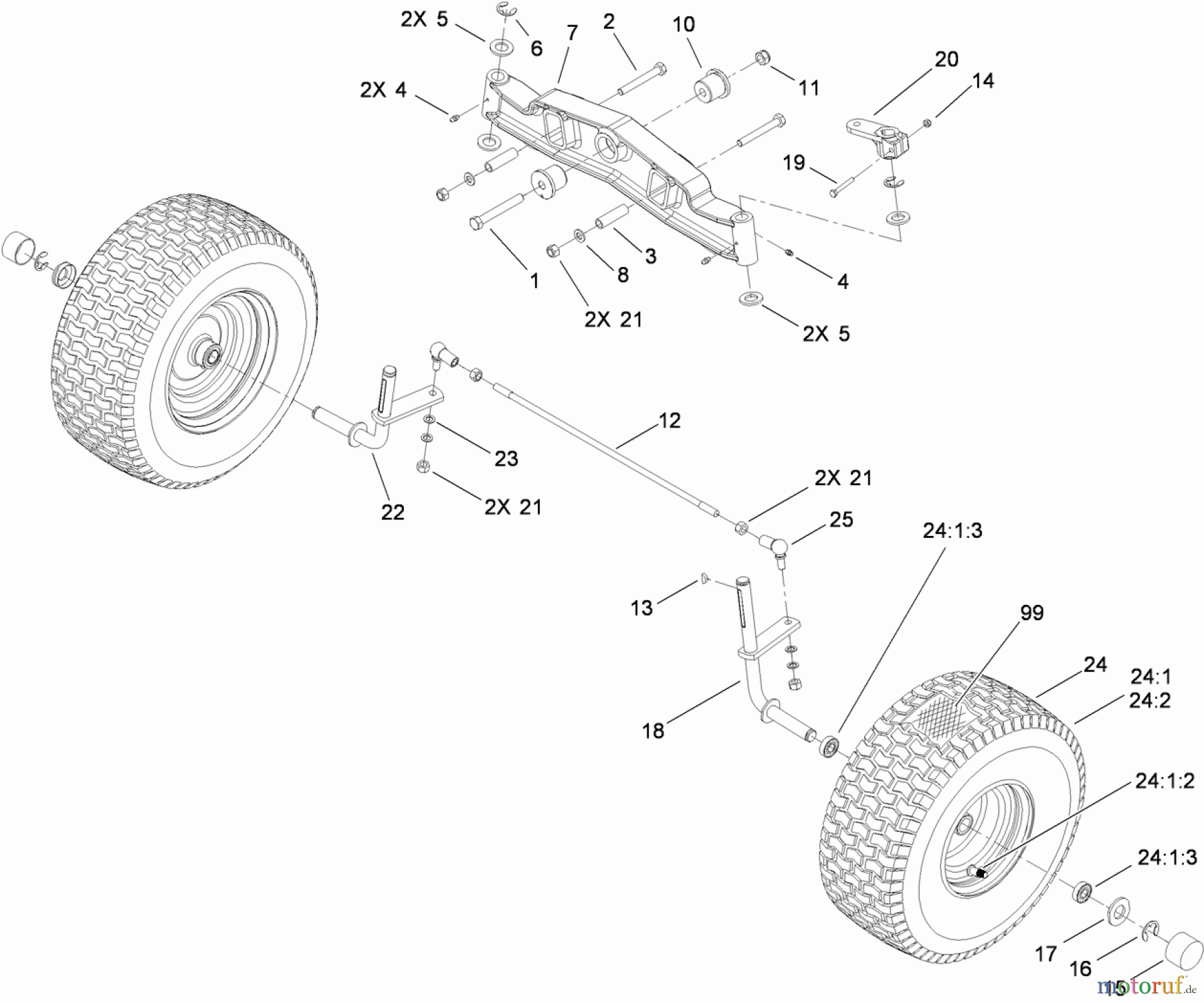 Toro Neu Mowers, Lawn & Garden Tractor Seite 1 74573 (DH 200) - Toro DH 200 Lawn Tractor, 2010 (310000001-310999999) FRONT AXLE ASSEMBLY