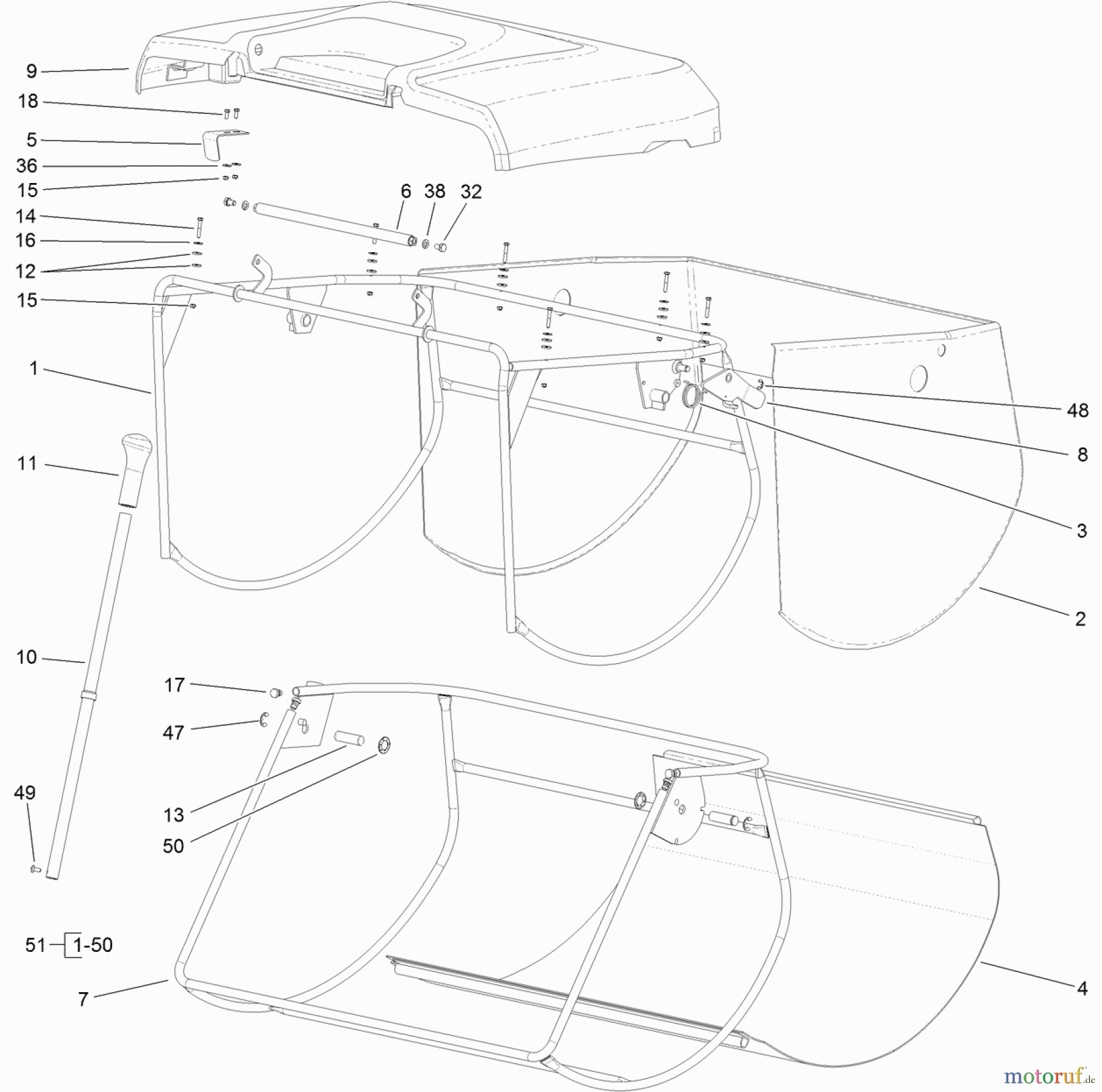 Toro Neu Mowers, Lawn & Garden Tractor Seite 1 74585 (DH 210) - Toro DH 210 Lawn Tractor, 2012 (SN 312000001-312999999) GRASS COLLECTOR ASSEMBLY NO. 125-2325