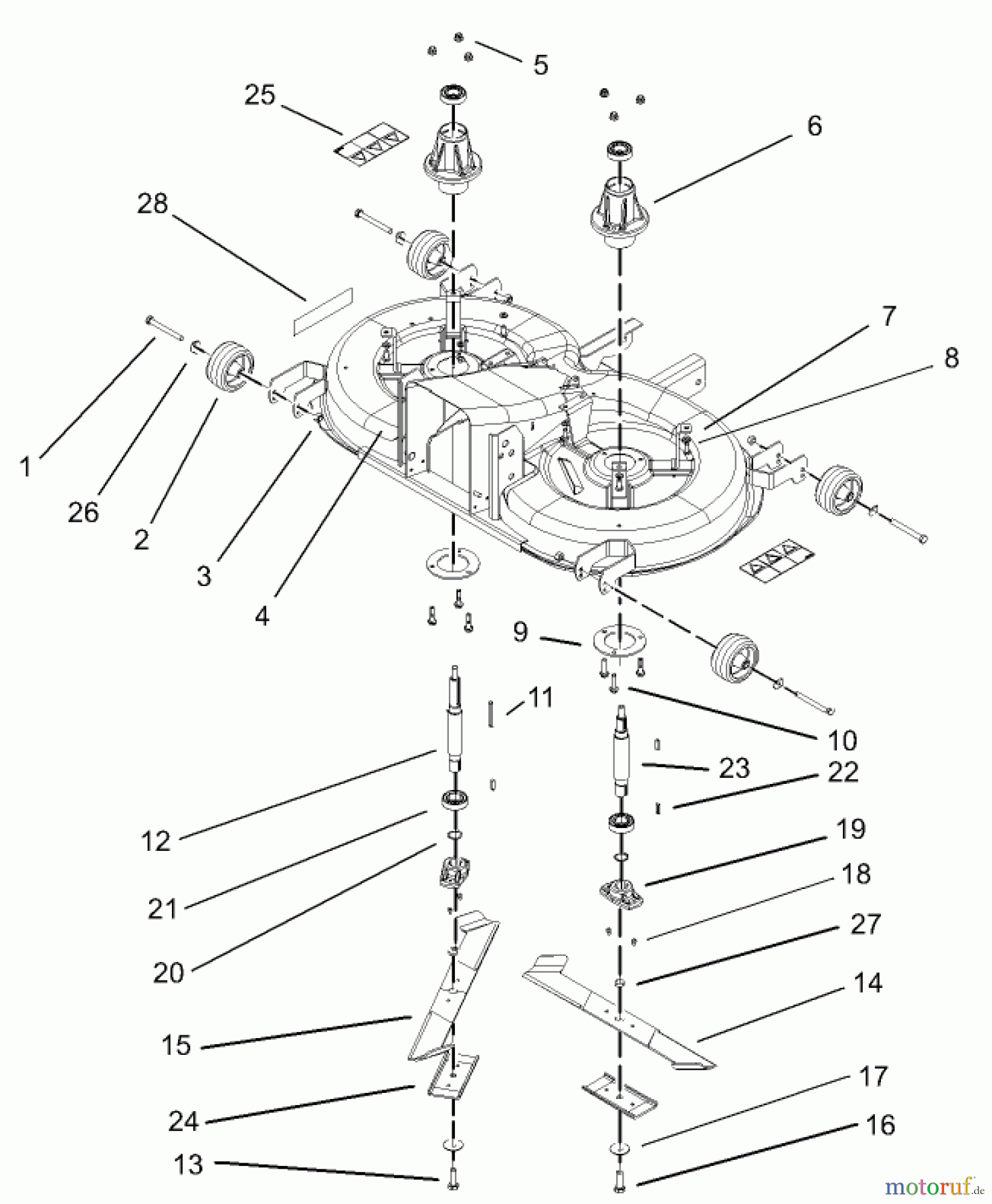 Toro Neu Mowers, Lawn & Garden Tractor Seite 1 74590 (190-DH) - Toro 190-DH Lawn Tractor, 2003 (230000001-230999999) CUTTING PAN, MOWER HOUSING ASSEMBLY