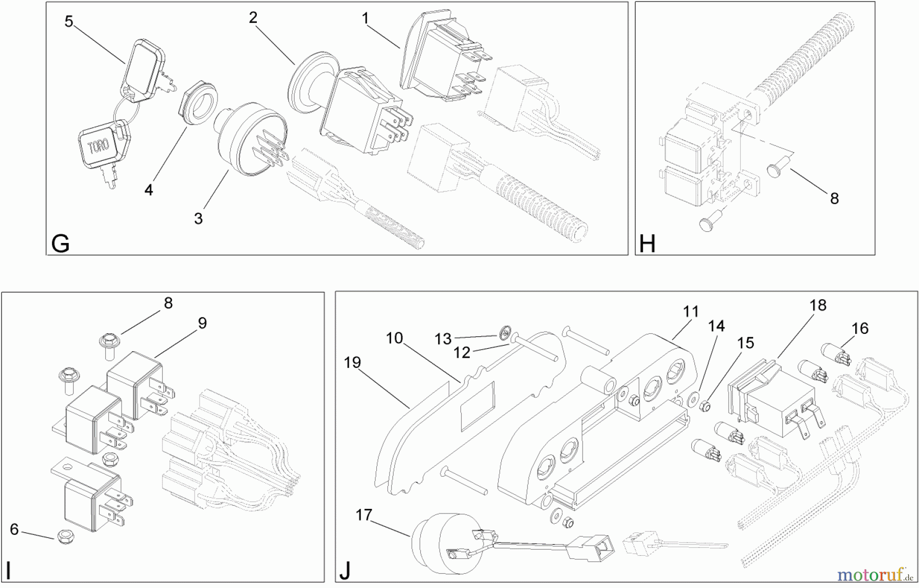  Toro Neu Mowers, Lawn & Garden Tractor Seite 1 74590 (DH 220) - Toro DH 220 Lawn Tractor, 2005 (250000001-250999999) ELECTRICAL SWITCH ASSEMBLY NO. 2