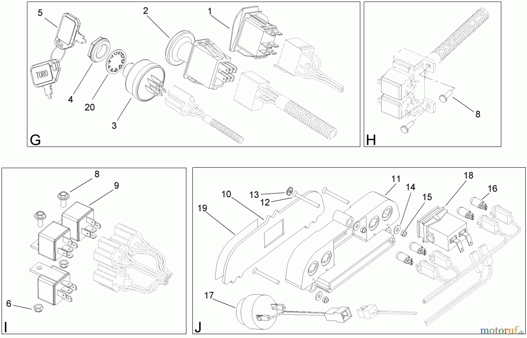  Toro Neu Mowers, Lawn & Garden Tractor Seite 1 74592 (DH 220) - Toro DH 220 Lawn Tractor, 2008 (280000001-280000528) ELECTRICAL SWITCH ASSEMBLY NO. 2