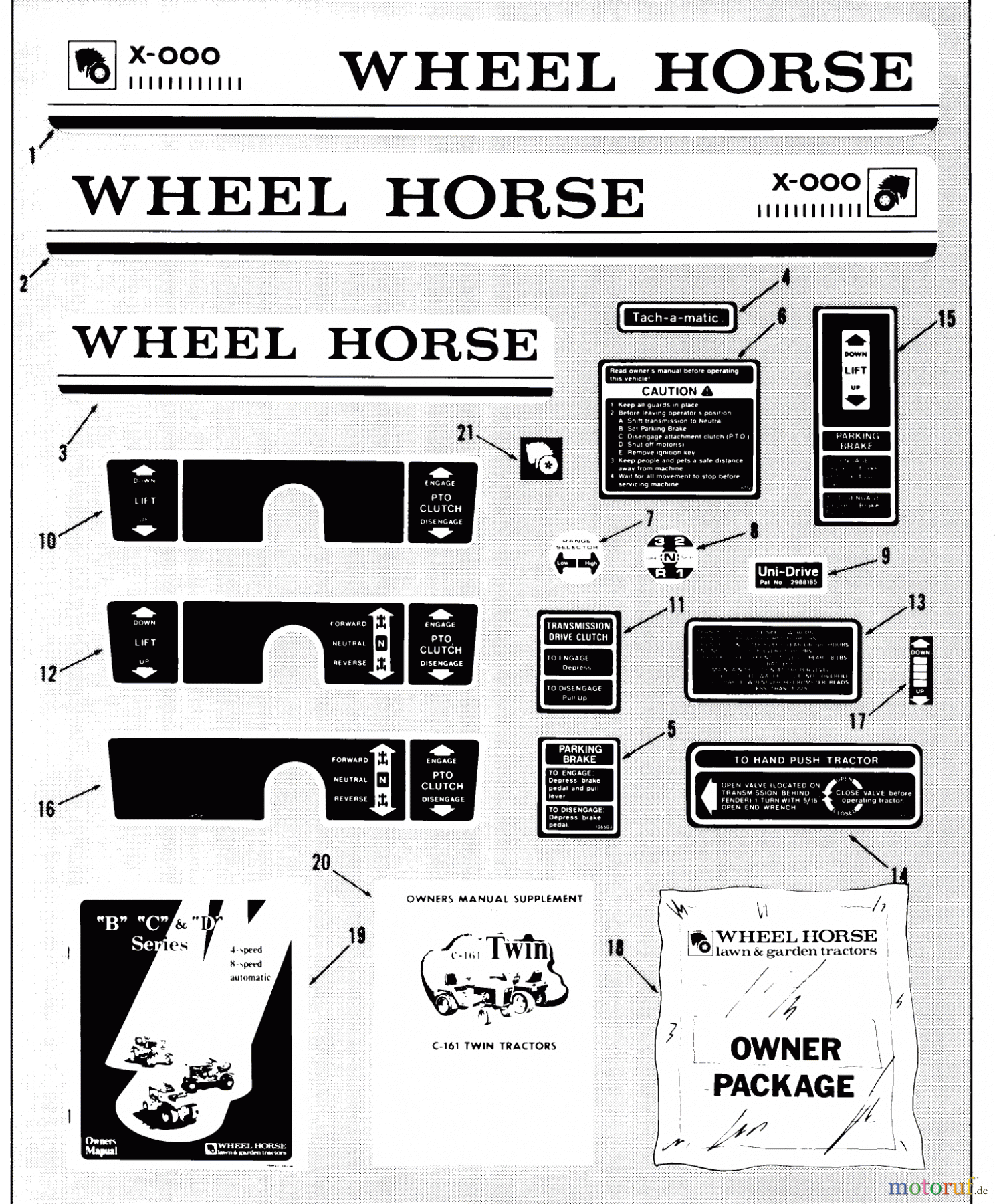 Toro Neu Mowers, Lawn & Garden Tractor Seite 1 81-16B801 (C-161) - Toro C-161 Twin 8-Speed Tractor, 1978 DECALS