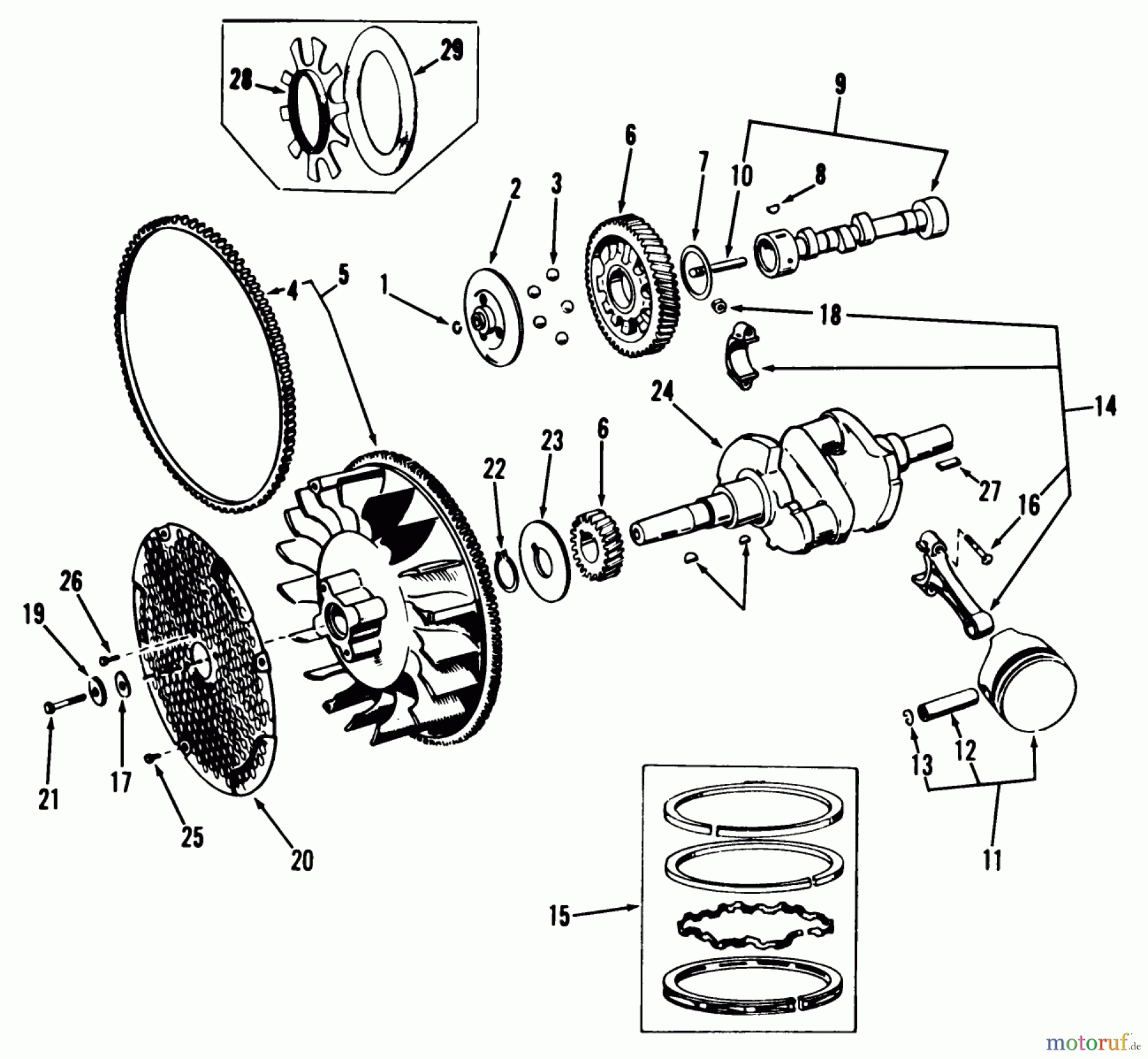 Toro Neu Mowers, Lawn & Garden Tractor Seite 2 81-20KS01 (D-200) - Toro D-200 Automatic Tractor, 1978 D-160 ONAN ENGINE, CRANKSHAFT, CAMSHAFT, PISTONS AND FLYWHEEL GROUP