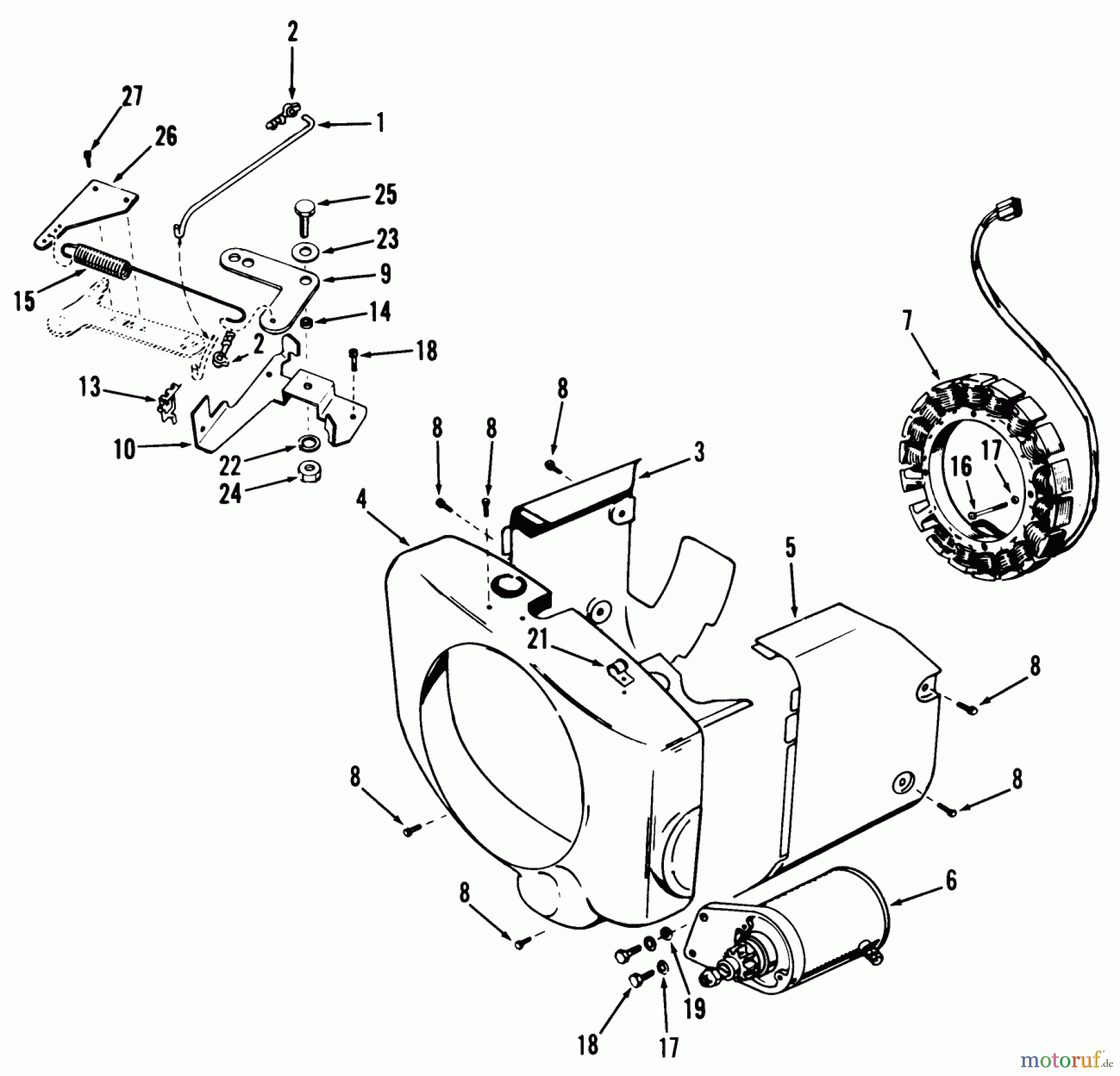 Toro Neu Mowers, Lawn & Garden Tractor Seite 2 81-20KS01 (D-200) - Toro D-200 Automatic Tractor, 1978 D-160 ONAN ENGINE, GOVERNOR, STARTER, CHARGING ALTERNATOR AND BLOWER HOUSING GROUP