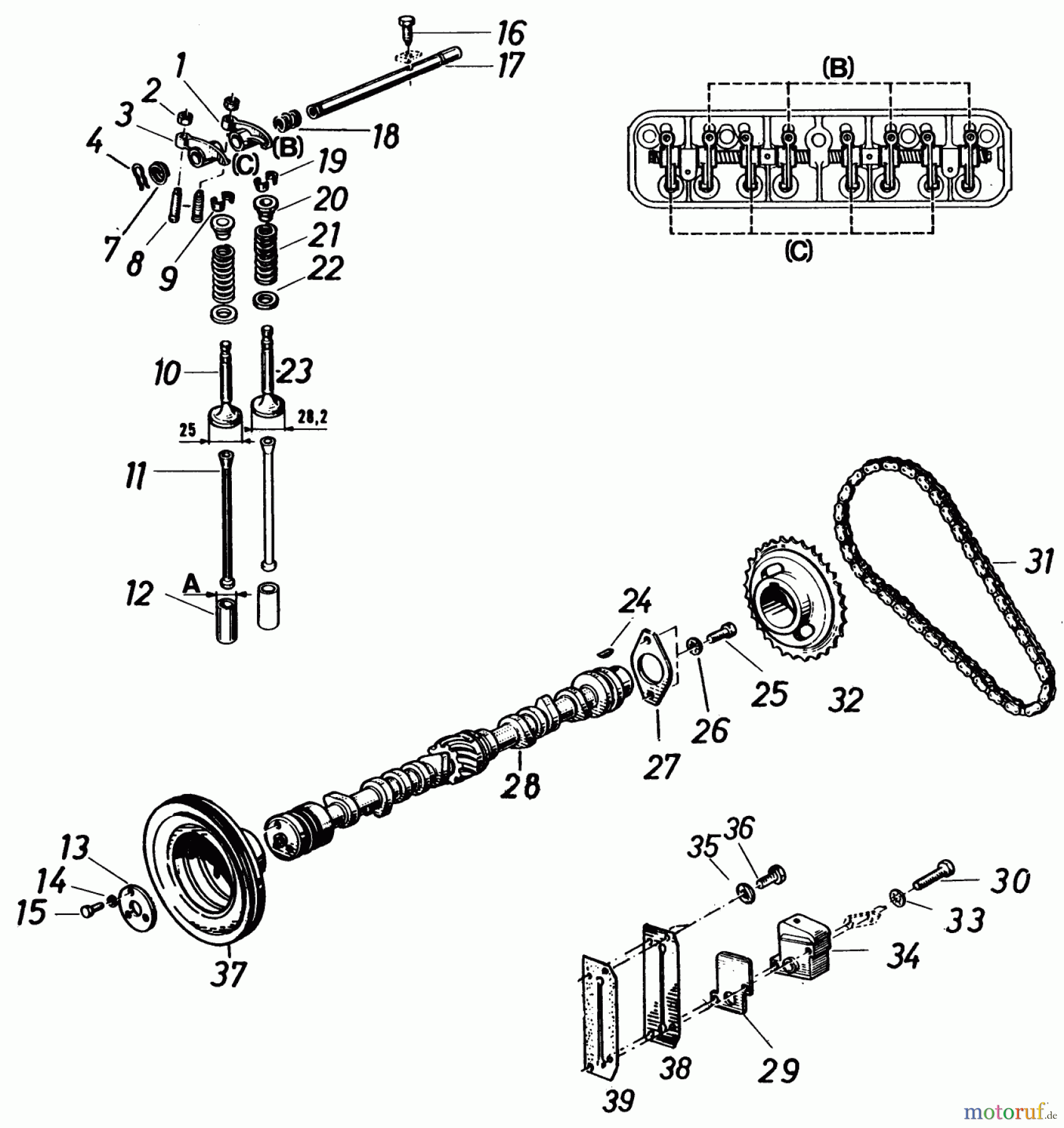Toro Neu Mowers, Lawn & Garden Tractor Seite 2 91-20RG01 (D-250) - Toro D-250 10-Speed Tractor, 1980 CAMSHAFT, VALVES, TIMING CHAIN AND CAMSHAFT PULLEY