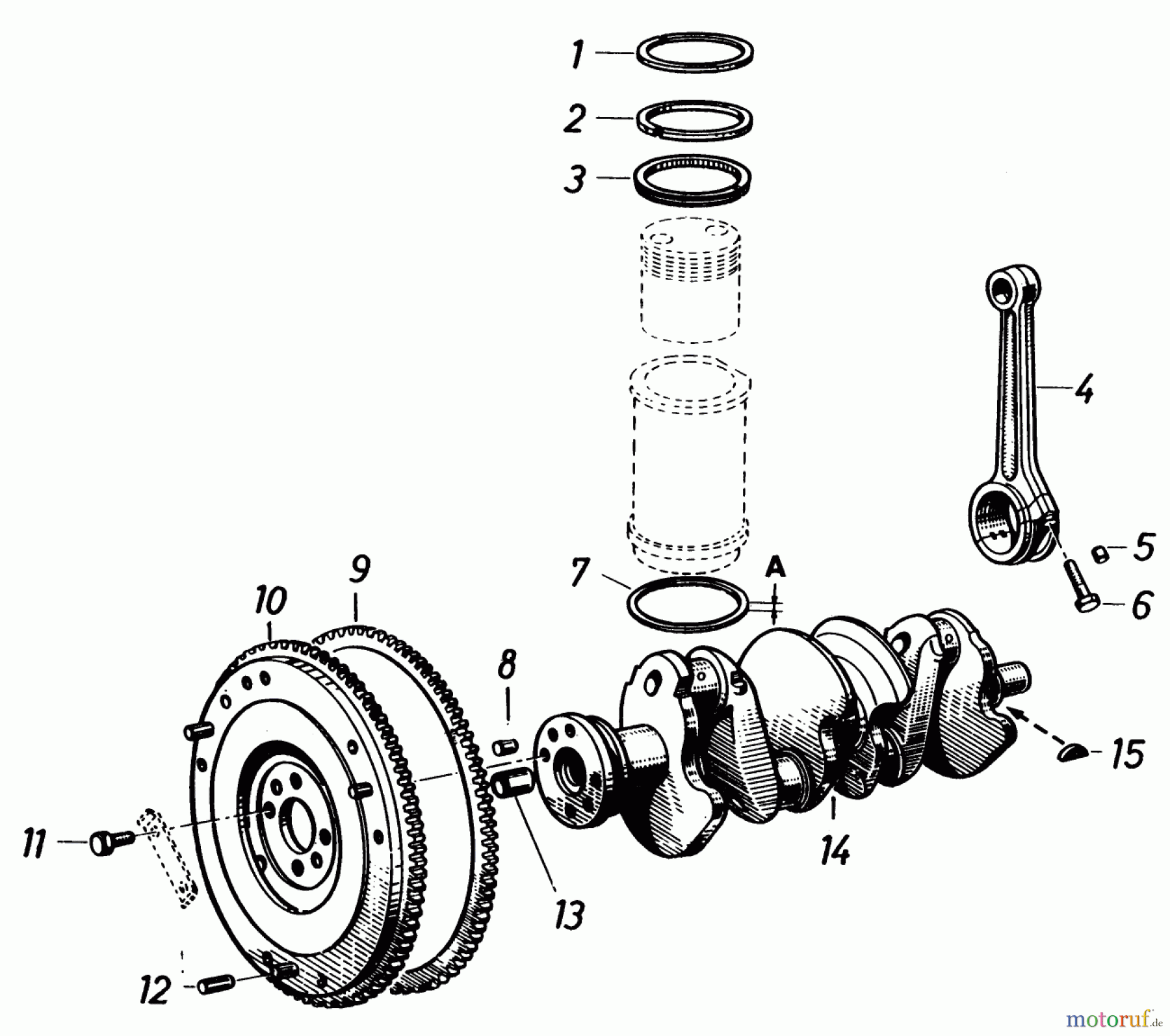 Toro Neu Mowers, Lawn & Garden Tractor Seite 2 91-20RG01 (D-250) - Toro D-250 10-Speed Tractor, 1980 FLYWHEEL, CRANKSHAFT, CONNECTING ROD AND PISTON RINGS