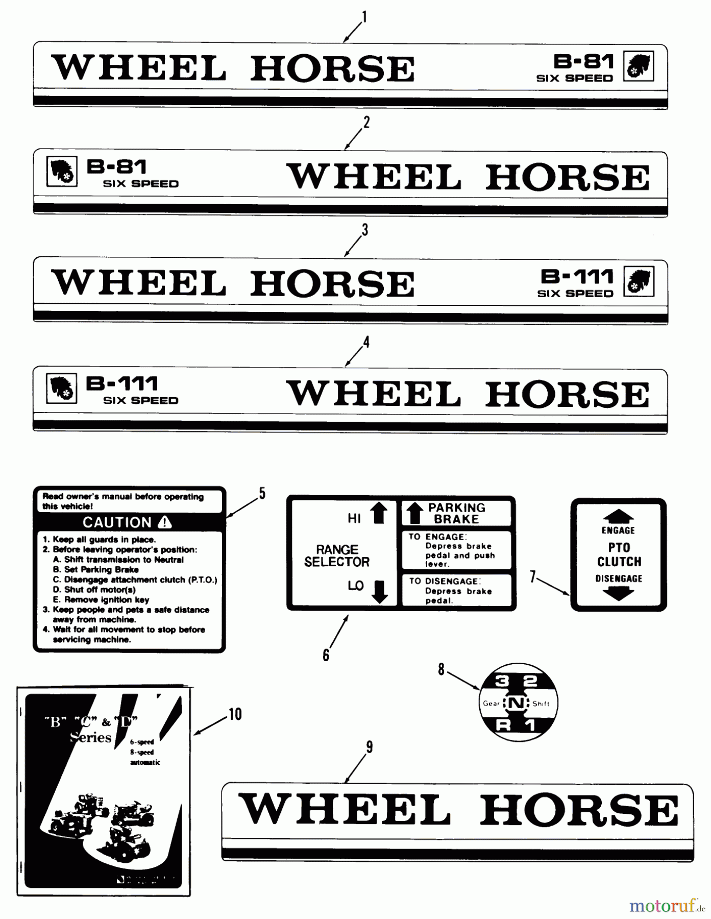 Toro Neu Mowers, Lawn & Garden Tractor Seite 2 92-11BF01 (B-111) - Toro B-111 6-Speed Tractor, 1979 DECALS, MISCELLANEOUS