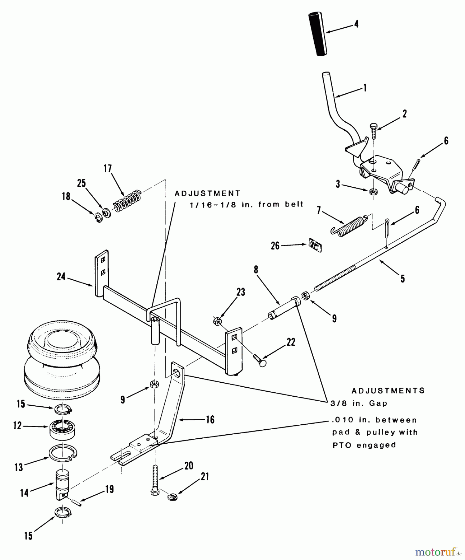 Toro Neu Mowers, Lawn & Garden Tractor Seite 2 D2-113601 (LT-1136) - Toro LT-1136 3-Speed Tractor, 1983 PTO CLUTCH