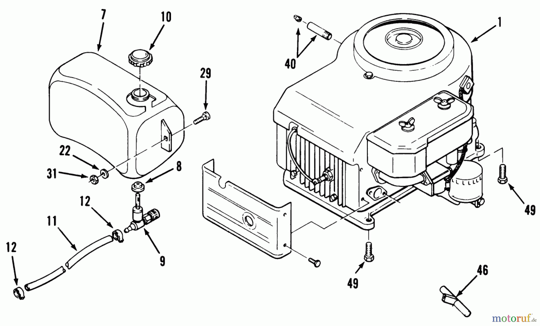 Toro Neu Mowers, Lawn & Garden Tractor Seite 2 A2-12KE02 (212-H) - Toro 212-H Tractor, 1991 (1000001-1999999) ENGINE, FUEL TANK & EXHAUST ASSEMBLY