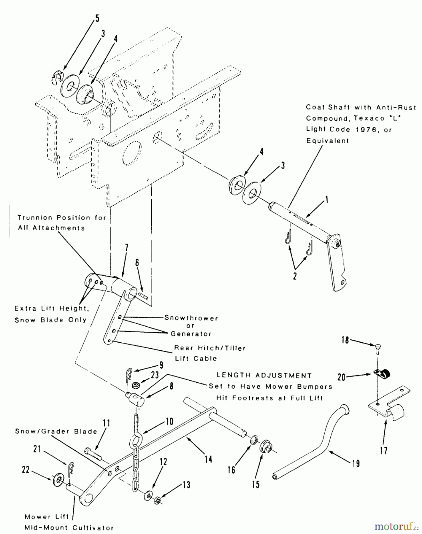 Toro Neu Mowers, Lawn & Garden Tractor Seite 2 R1-18OE01 (518-H) - Toro 518-H Garden Tractor, 1990 HYDRAULIC LIFT LINKAGE