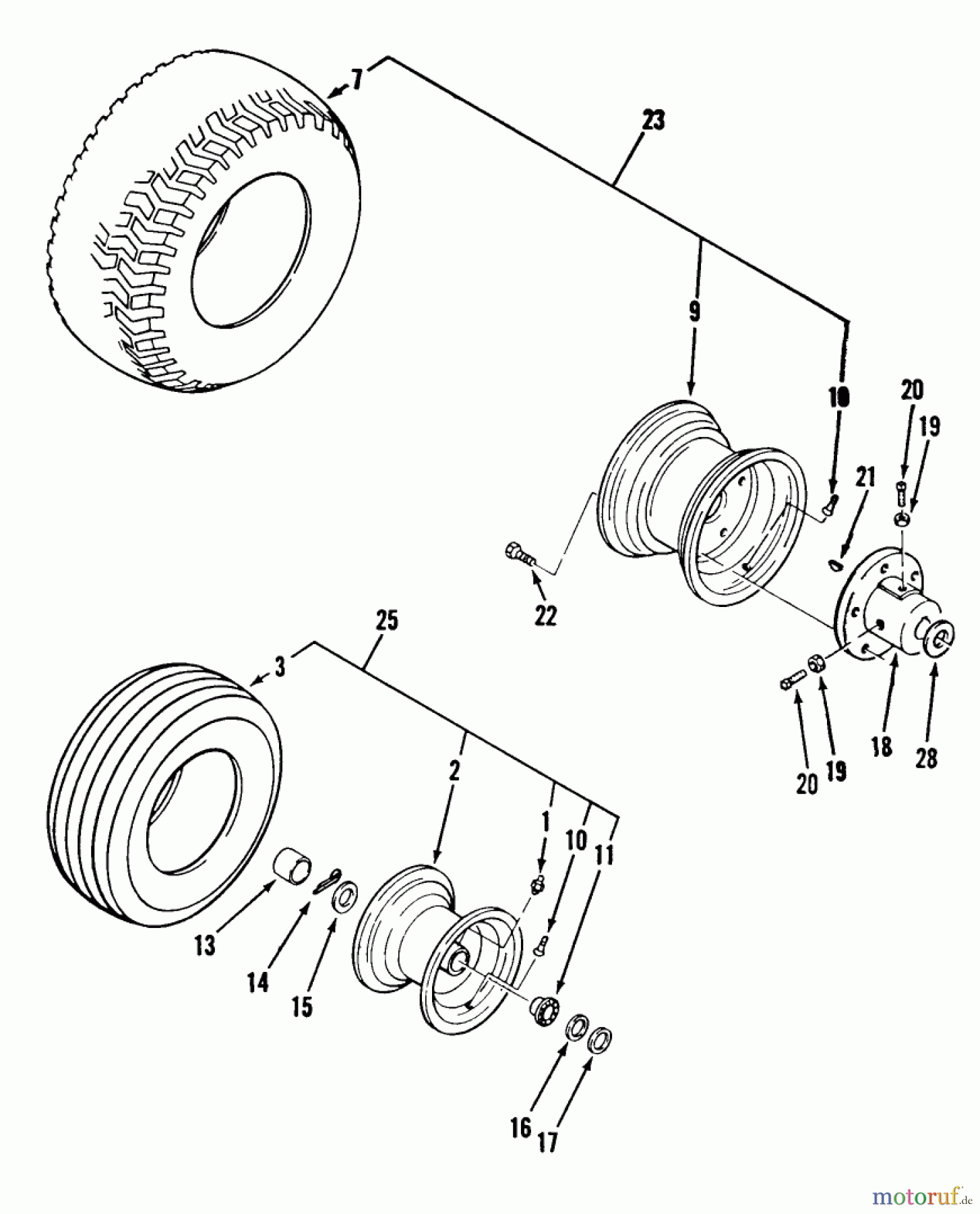  Toro Neu Mowers, Lawn & Garden Tractor Seite 2 R1-18OE01 (518-H) - Toro 518-H Garden Tractor, 1990 WHEELS AND TIRES