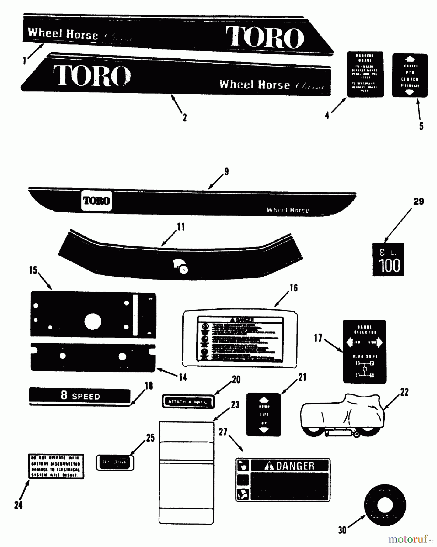 Toro Neu Mowers, Lawn & Garden Tractor Seite 2 R1-12K804 (312-8) - Toro 312-8 Garden Tractor, 1992 (2000001-2999999) DECALS