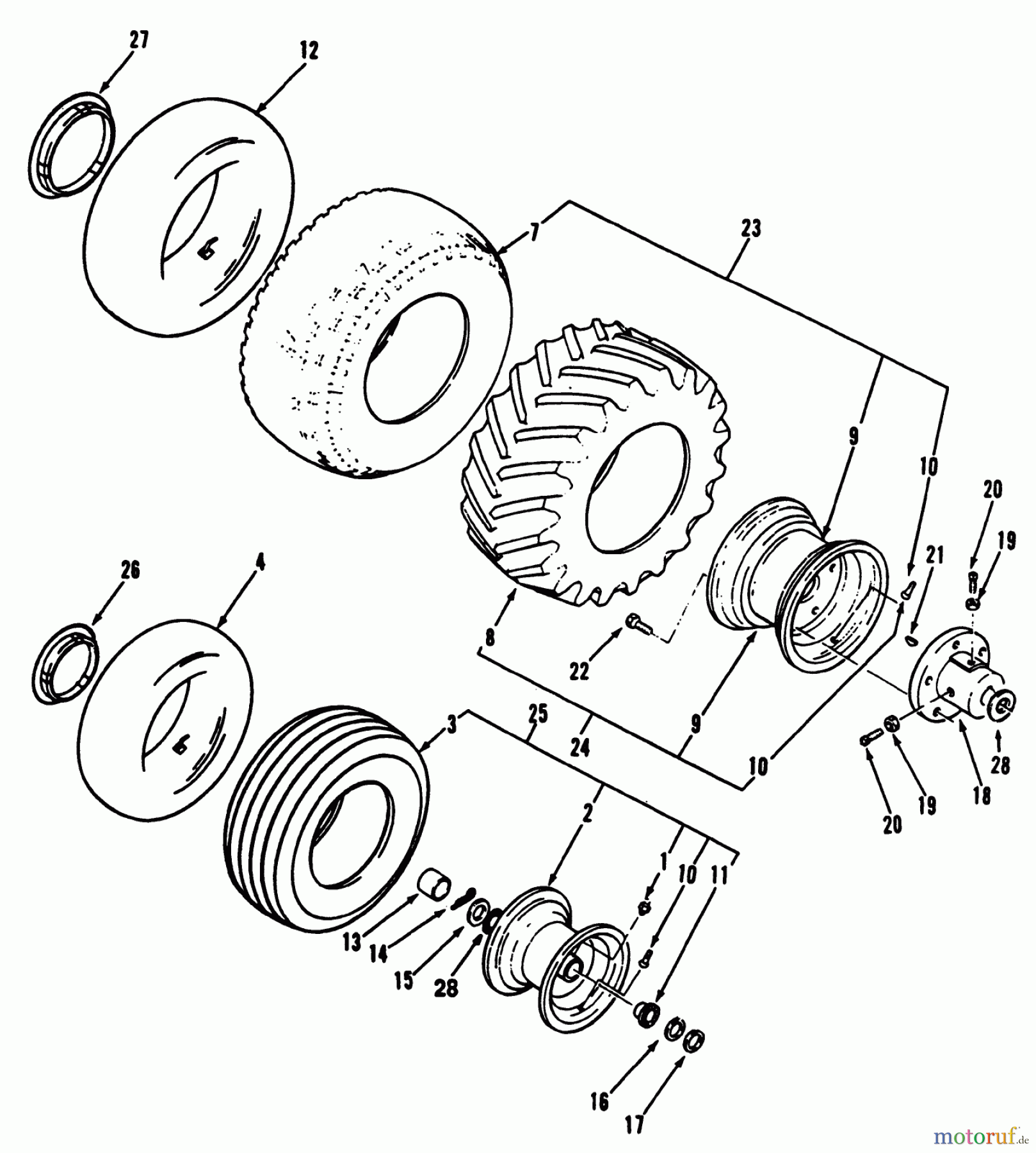 Toro Neu Mowers, Lawn & Garden Tractor Seite 2 R1-12K804 (312-8) - Toro 312-8 Garden Tractor, 1992 (2000001-2999999) WHEELS AND TIRES