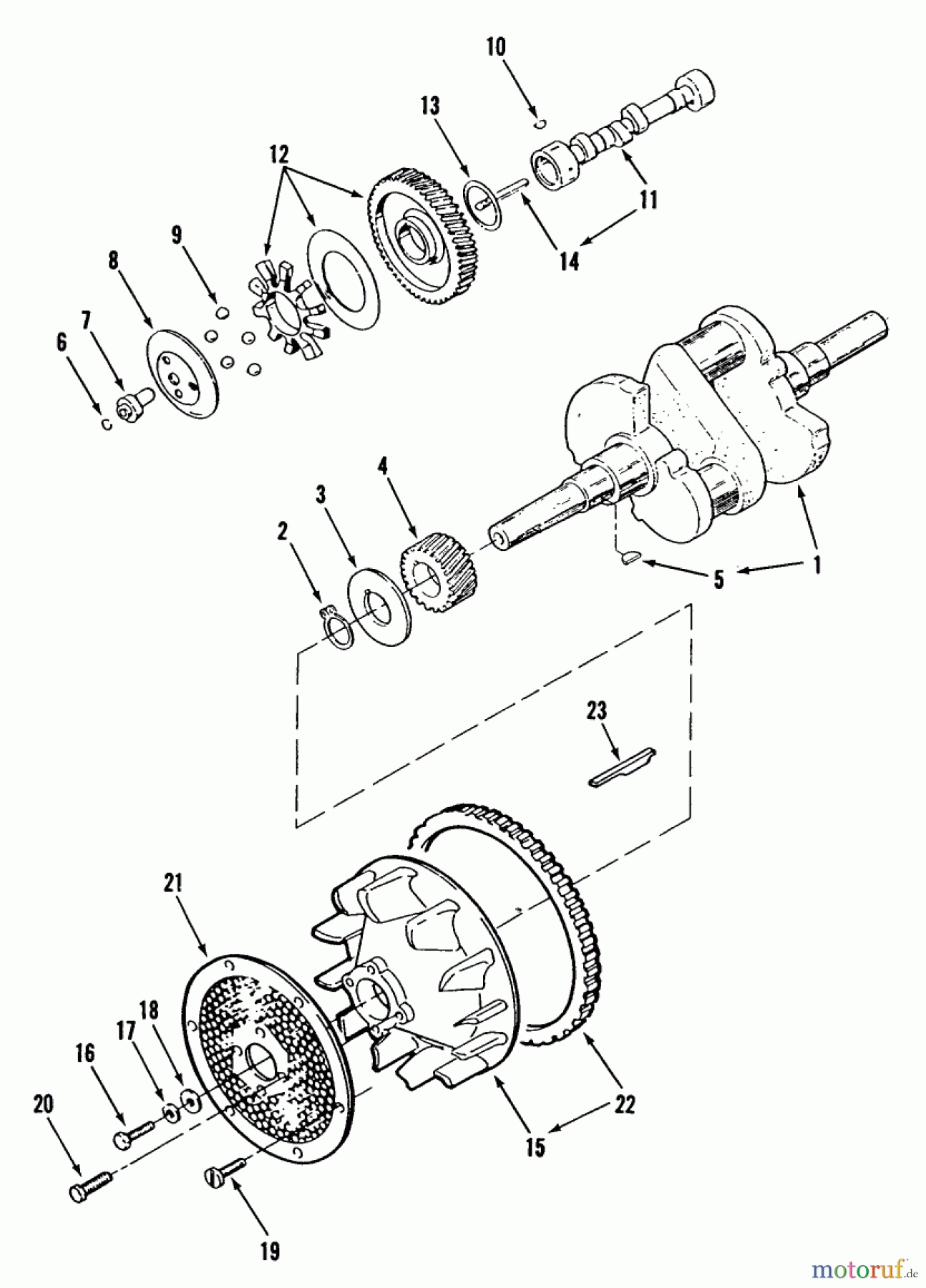 Toro Neu Mowers, Lawn & Garden Tractor Seite 2 R1-18OE02 (518-H) - Toro 518-H Garden Tractor, 1990 CRANKSHAFT, CAMSHAFT, FLYWHEEL