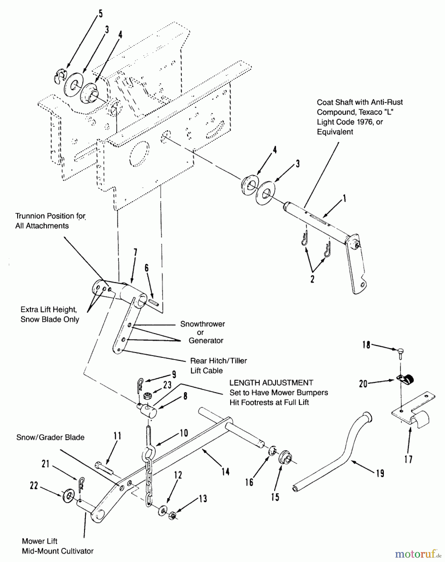 Toro Neu Mowers, Lawn & Garden Tractor Seite 2 R1-18OE02 (518-H) - Toro 518-H Garden Tractor, 1990 HYDRAULIC LIFT LINKAGE