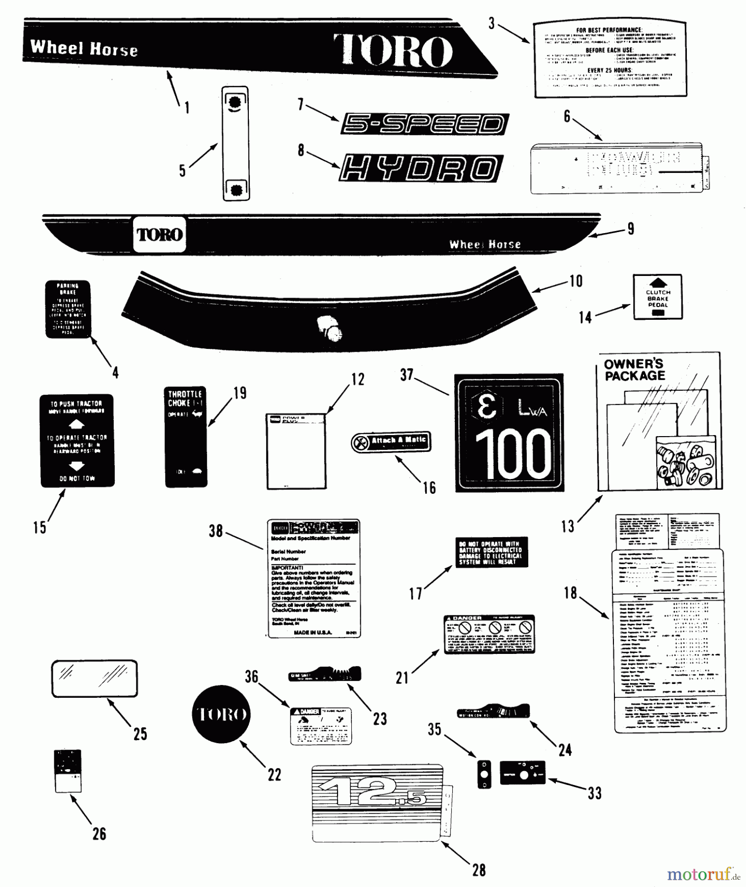 Toro Neu Mowers, Lawn & Garden Tractor Seite 2 R2-12O501 (212-5) - Toro 212-5 Tractor, 1991 (1000001-1999999) DECAL & MISCELLANEOUS PARTS ASSEMBLY
