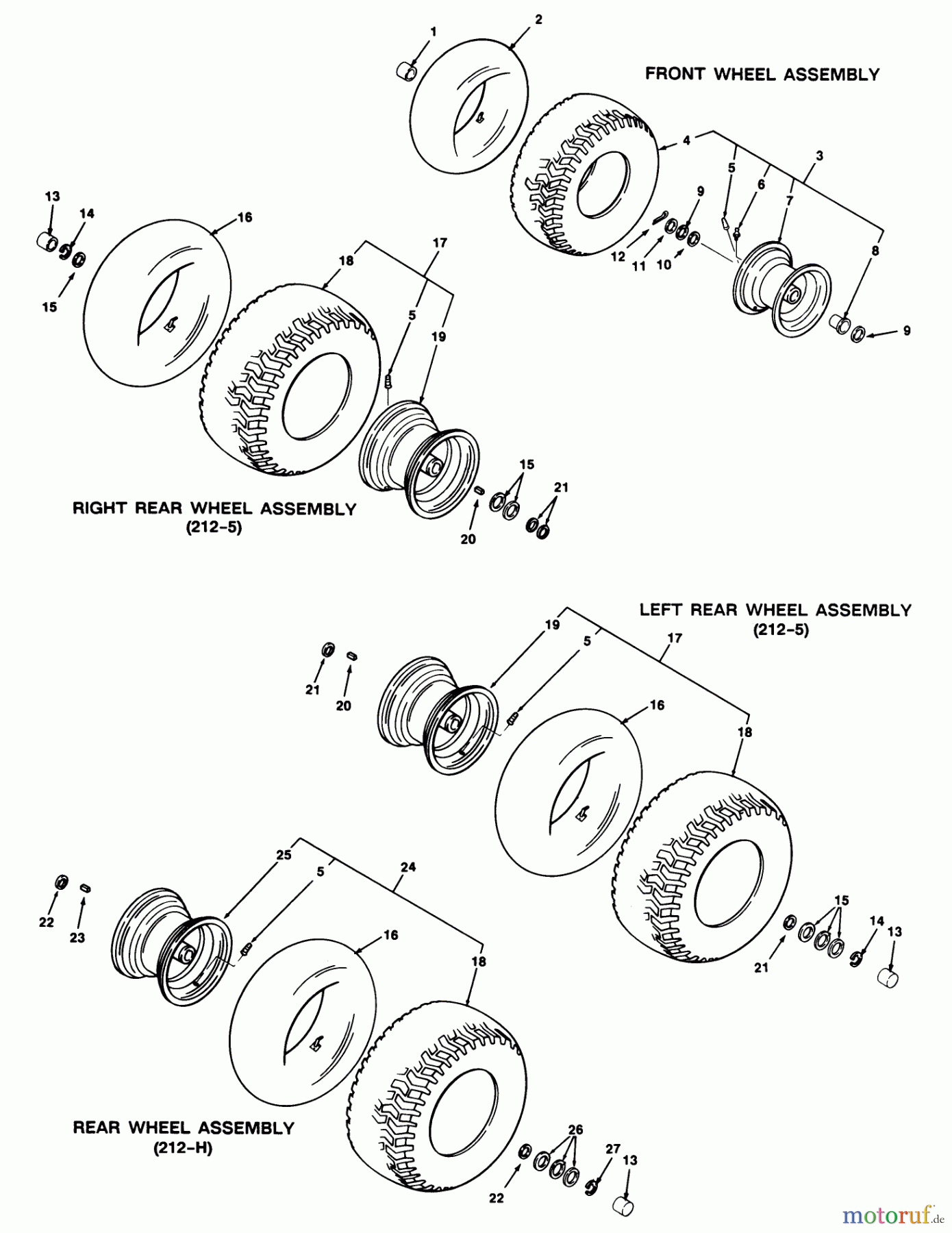 Toro Neu Mowers, Lawn & Garden Tractor Seite 2 R2-12OE01 (212-H) - Toro 212-H Tractor, 1991 (1000001-1999999) WHEEL & TIRE ASSEMBLY