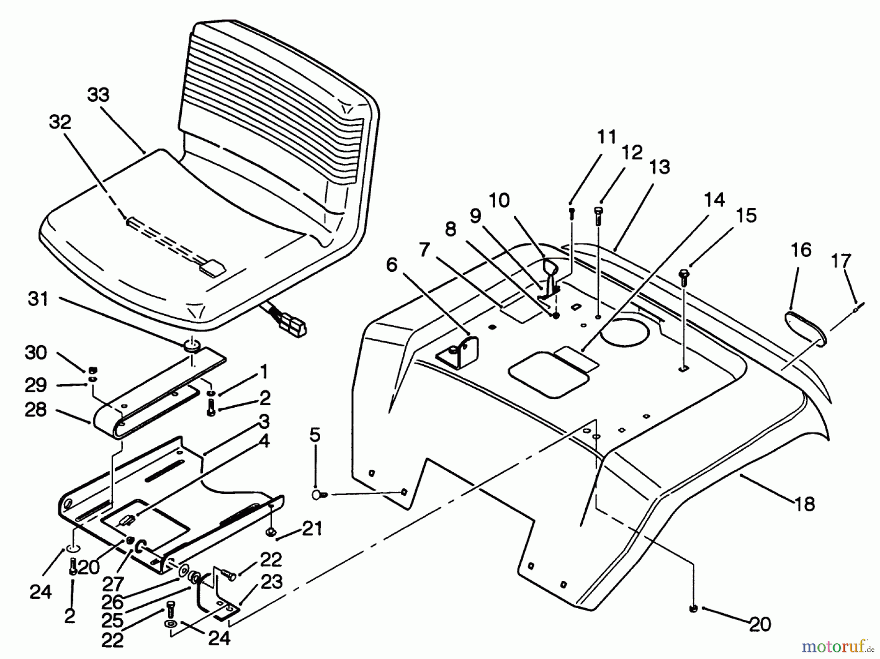 Toro Neu Mowers, Lawn & Garden Tractor Seite 2 R2-16BE01 (246-H) - Toro 246-H Yard Tractor, 1992 (2000001-2999999) FENDER AND SEAT ASSEMBLY