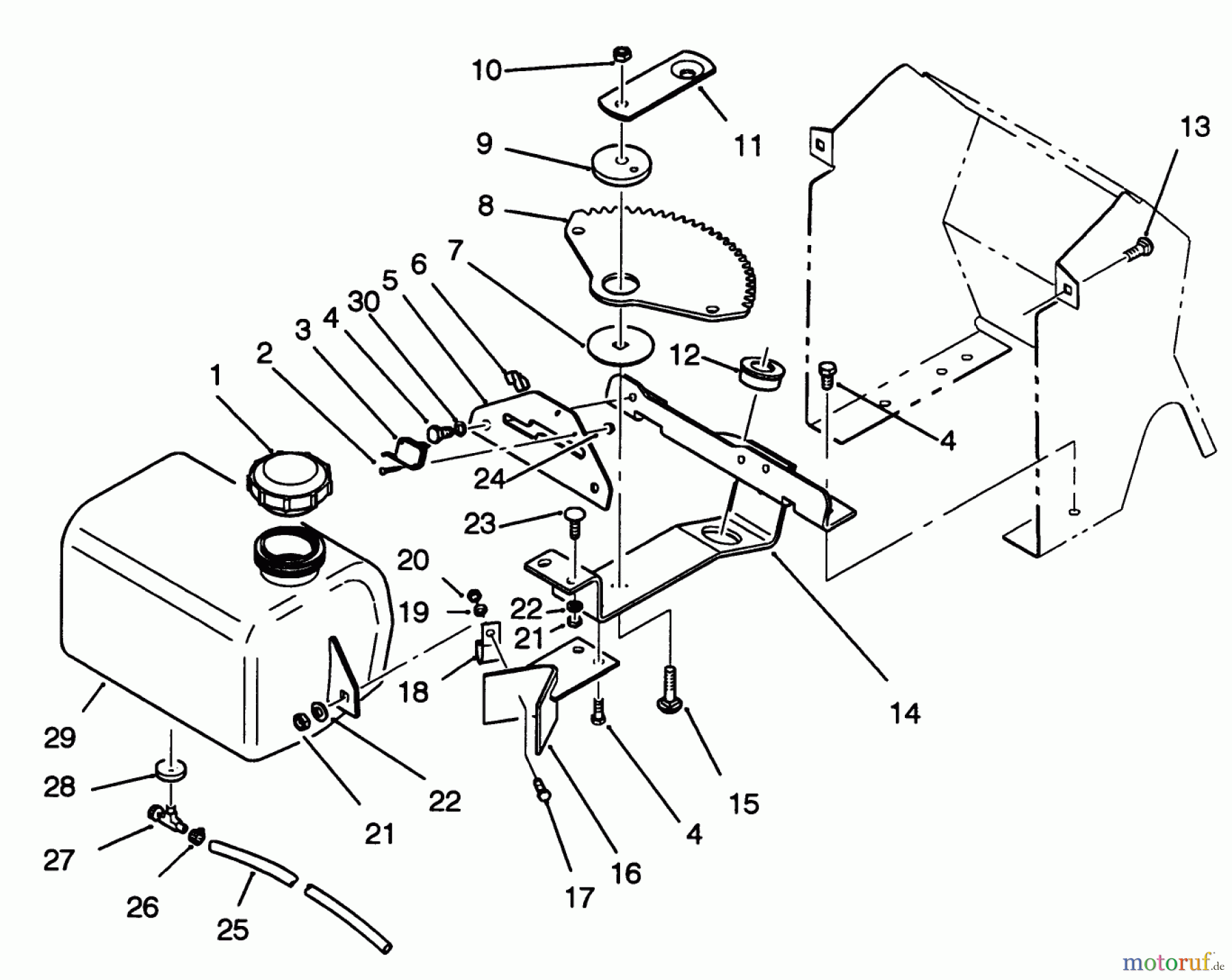 Toro Neu Mowers, Lawn & Garden Tractor Seite 2 R2-16BE01 (246-H) - Toro 246-H Yard Tractor, 1992 (2000001-2999999) FUEL TANK AND STEERING BRACKET ASSEMBLY